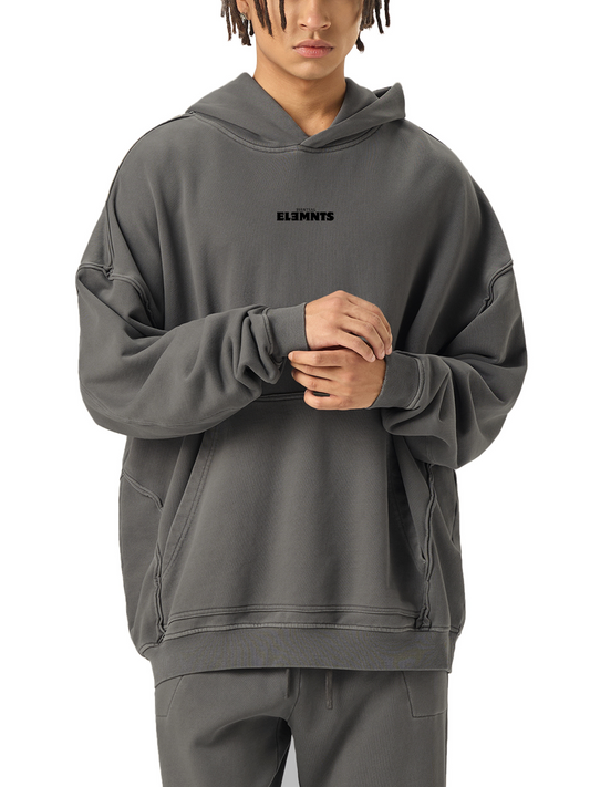 ESSNTIAL ELEMNTS Unisex 420G Raw-Seam Enzyme Washed Hooded Sweatshirt