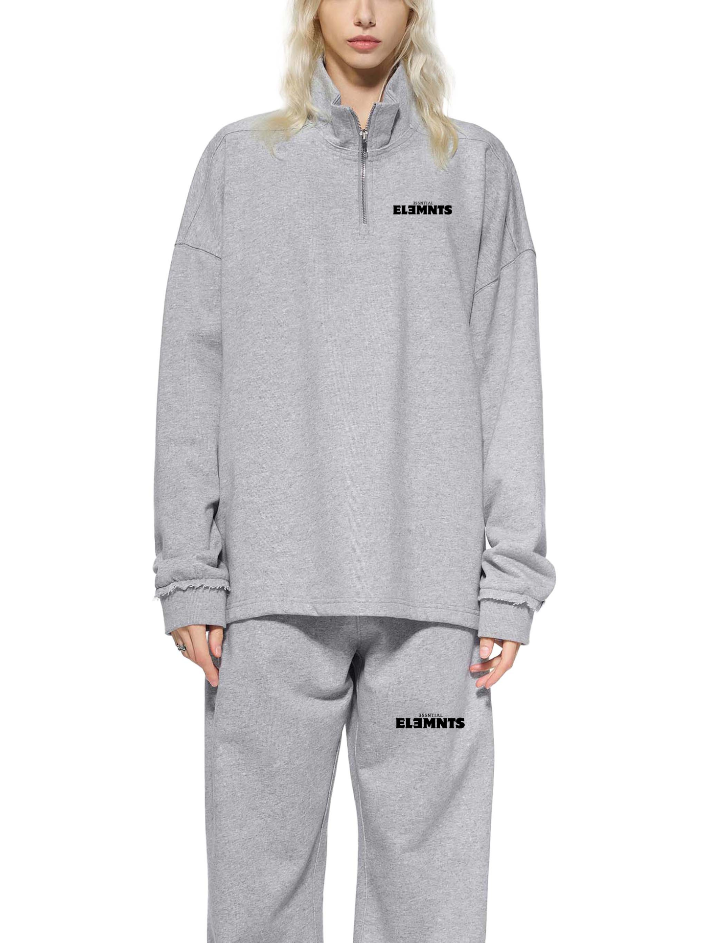 ESSNTIAL ELEMNTS Unisex 450G Half-Zip Rolled Edge Fleece Sweatshirt