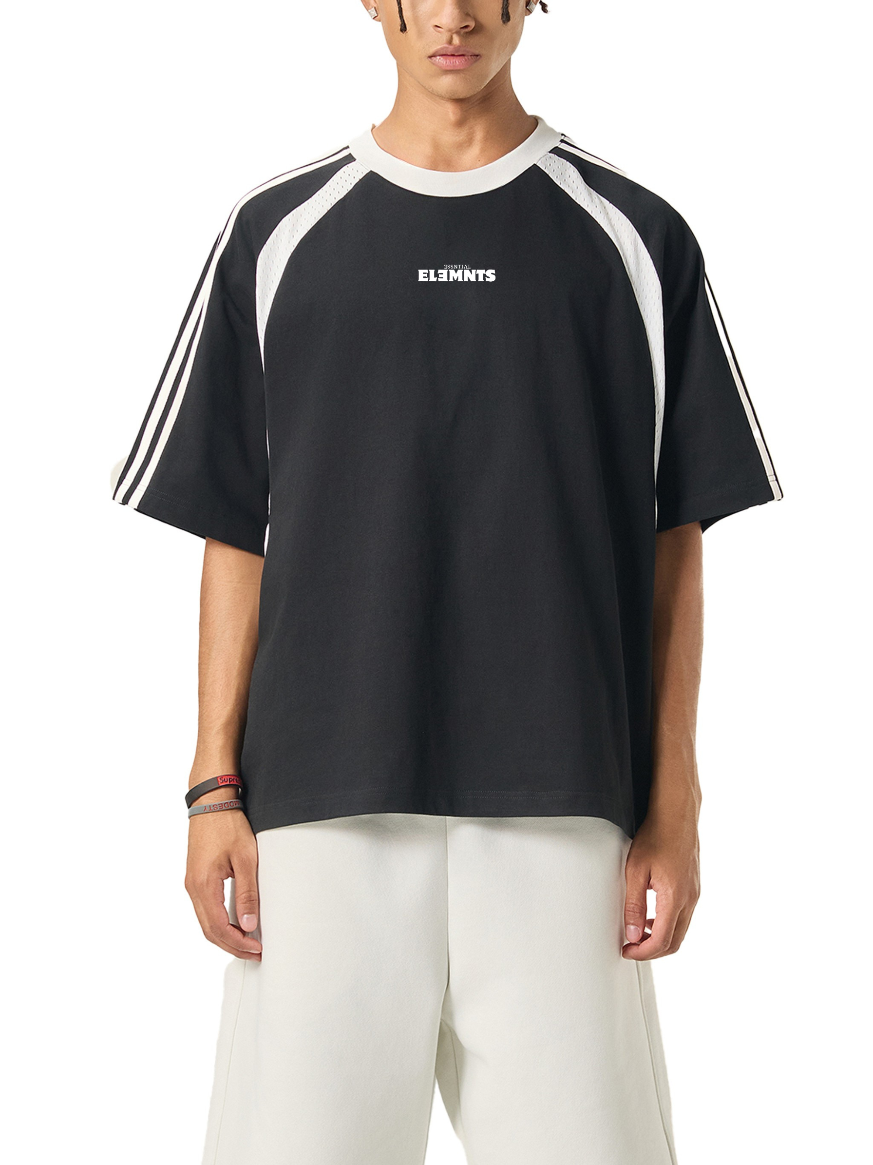 ESSNTIAL ELEMNTS 260G Contrast Stripes Panel Mesh Tee