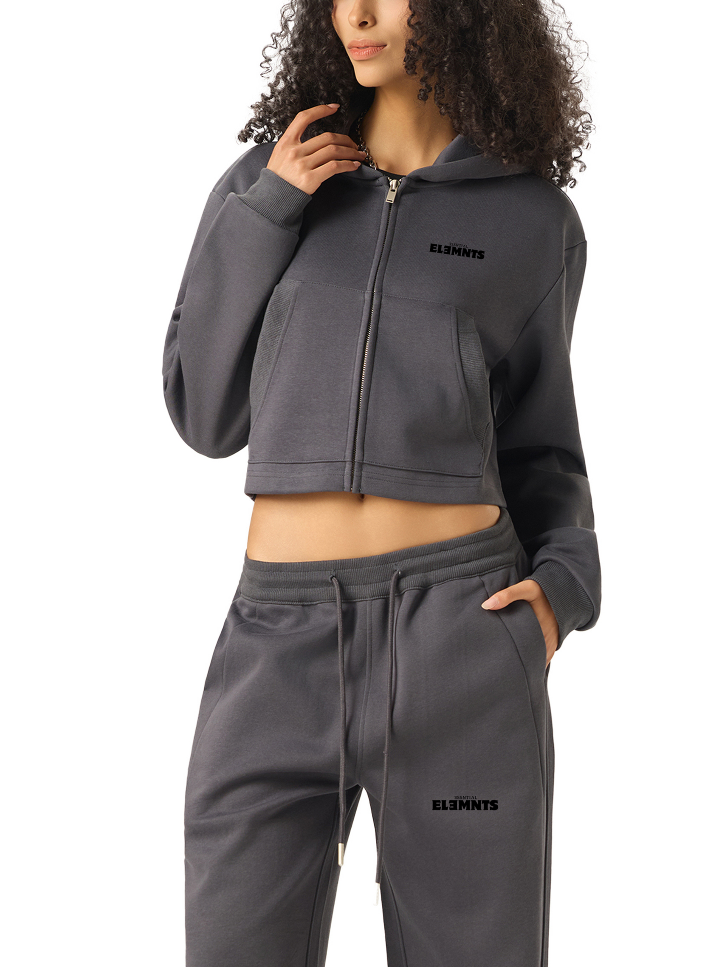 ESSNTIAL ELEMNTS Women's 350G Cropped Zip-Up Hoodie