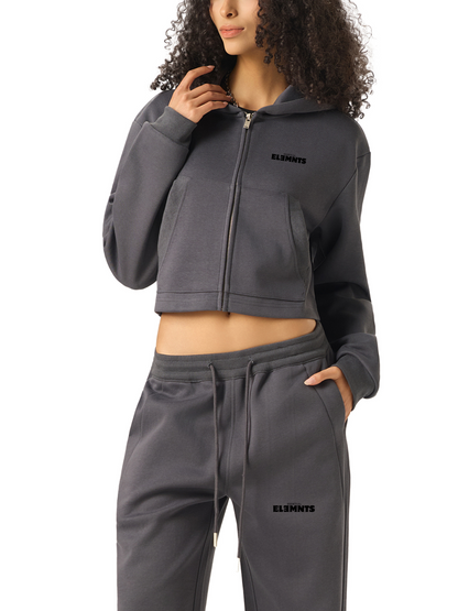 ESSNTIAL ELEMNTS Women's 350G Cropped Zip-Up Hoodie