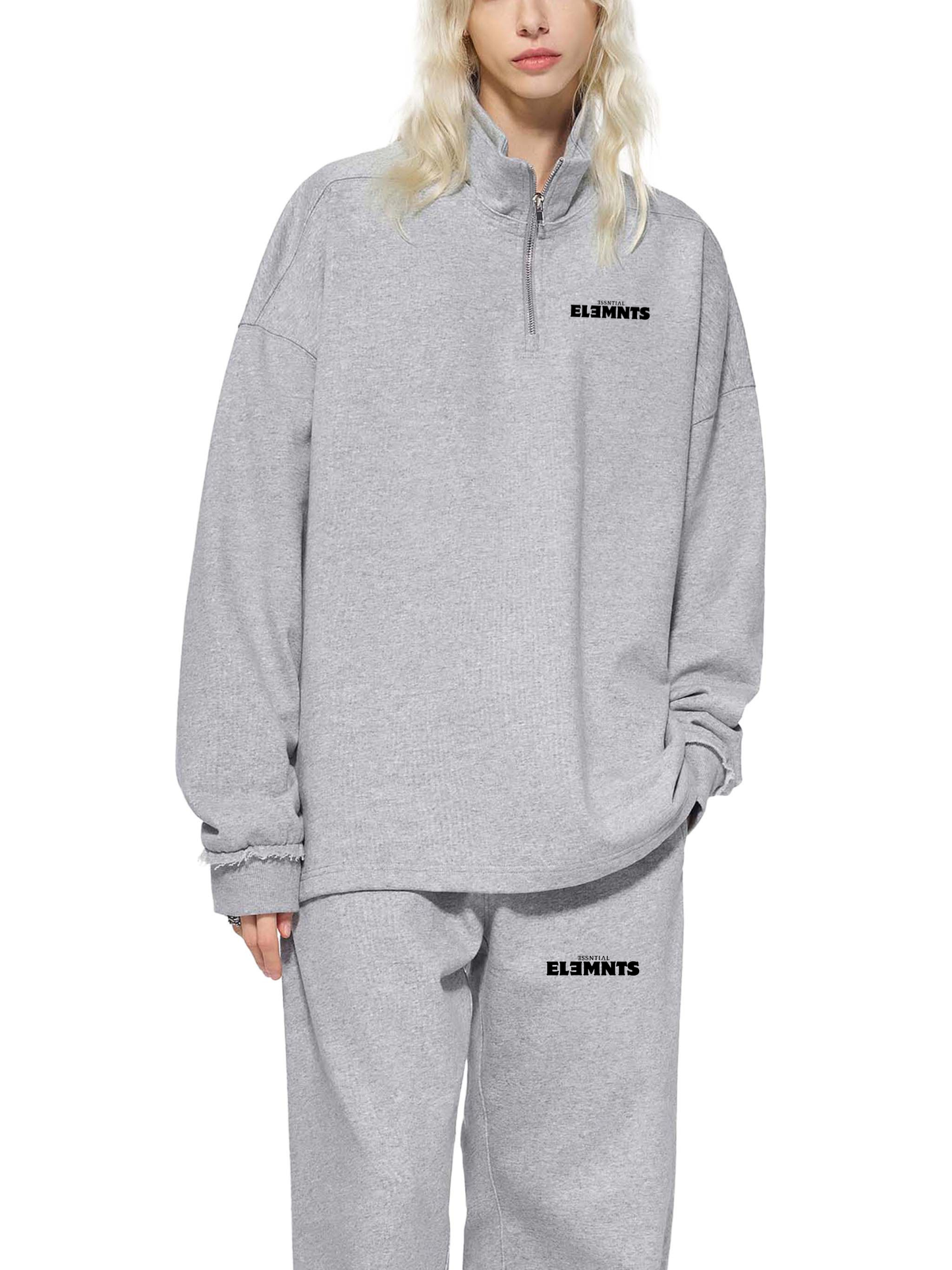 ESSNTIAL ELEMNTS Unisex 450G Half-Zip Rolled Edge Fleece Sweatshirt