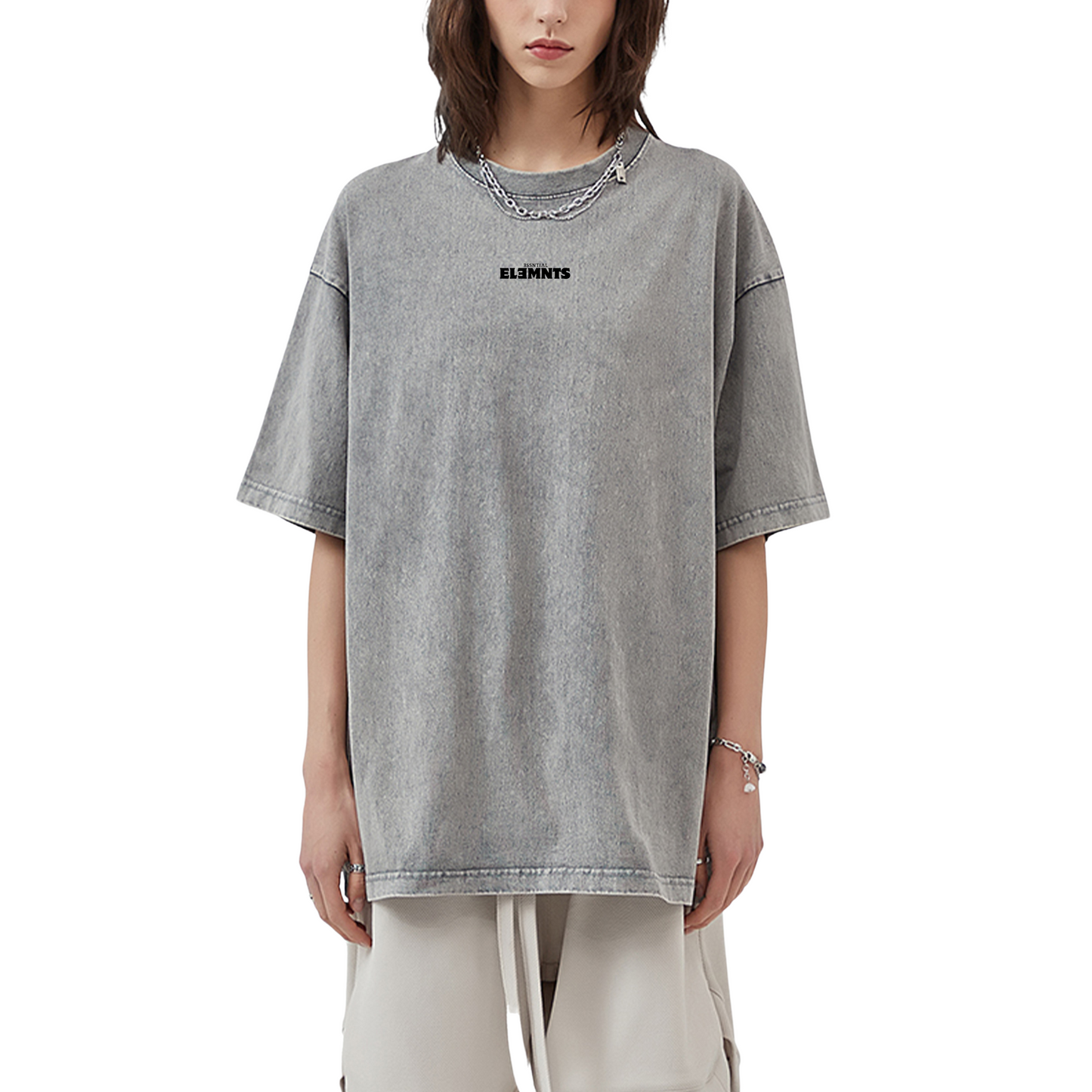 ƎSSNTIΛL ELƎMNTS Unisex Snow Wash Oversize Tee