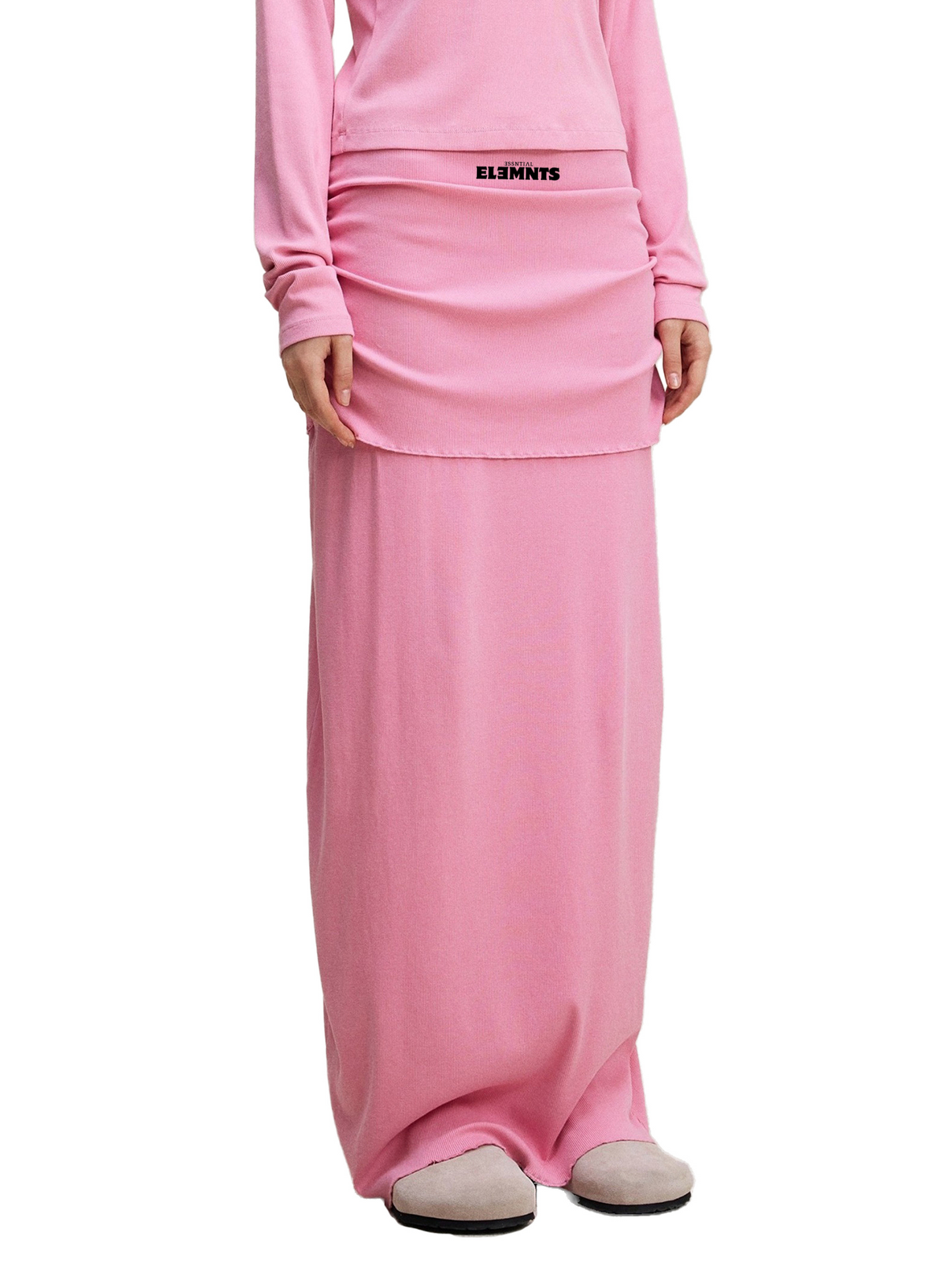 ESSNTIAL ELEMNTS Women's 275G Dyed Washed Straight Hip-Hugging Slim Maxi Skirt