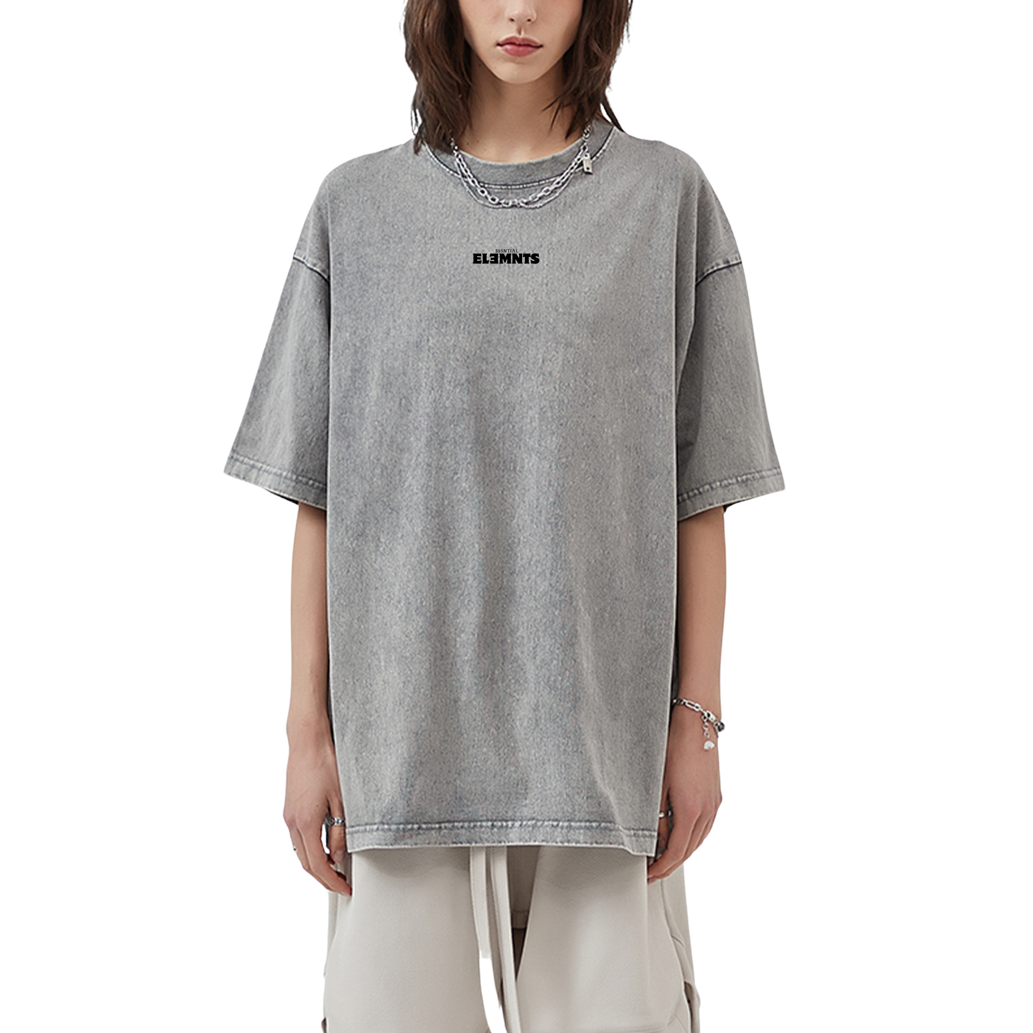 ESSNTIAL ELEMNTS Unisex 250G Acid Wash Oversize Tee - Essntial Elemnts