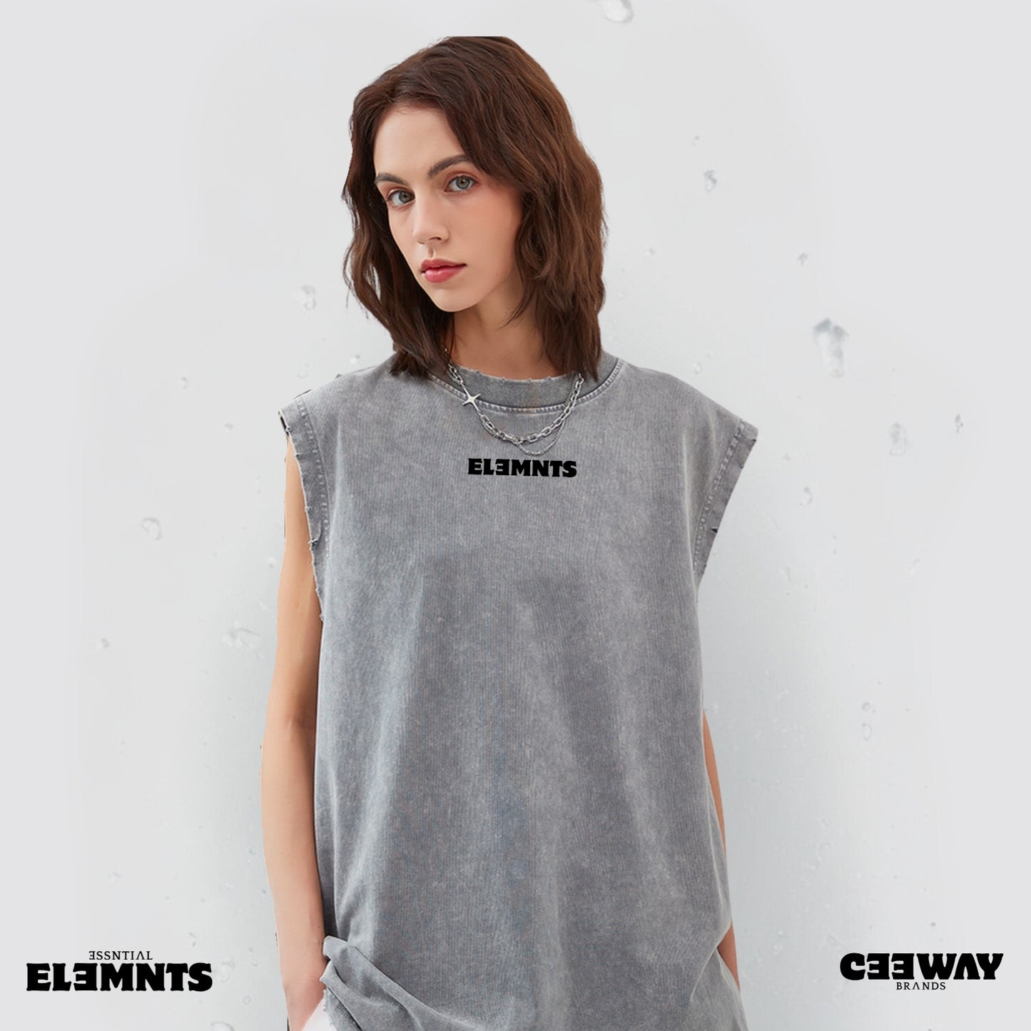 ƎSSNTIΛL ELƎMNTS Unisex Snow Washed Frayed Hem Tank