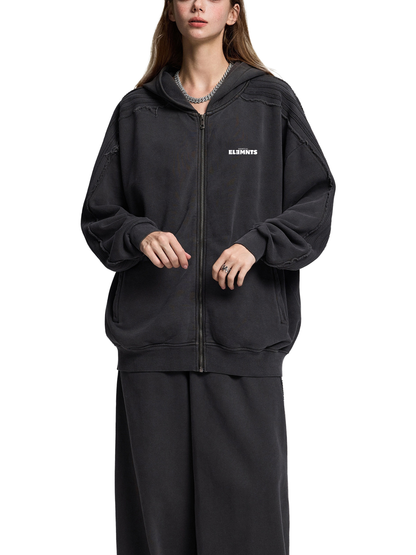 ESSNTIAL ELEMNTS Unisex 420G Snow-Washed Tape Raw-Edge Zip Hoodie