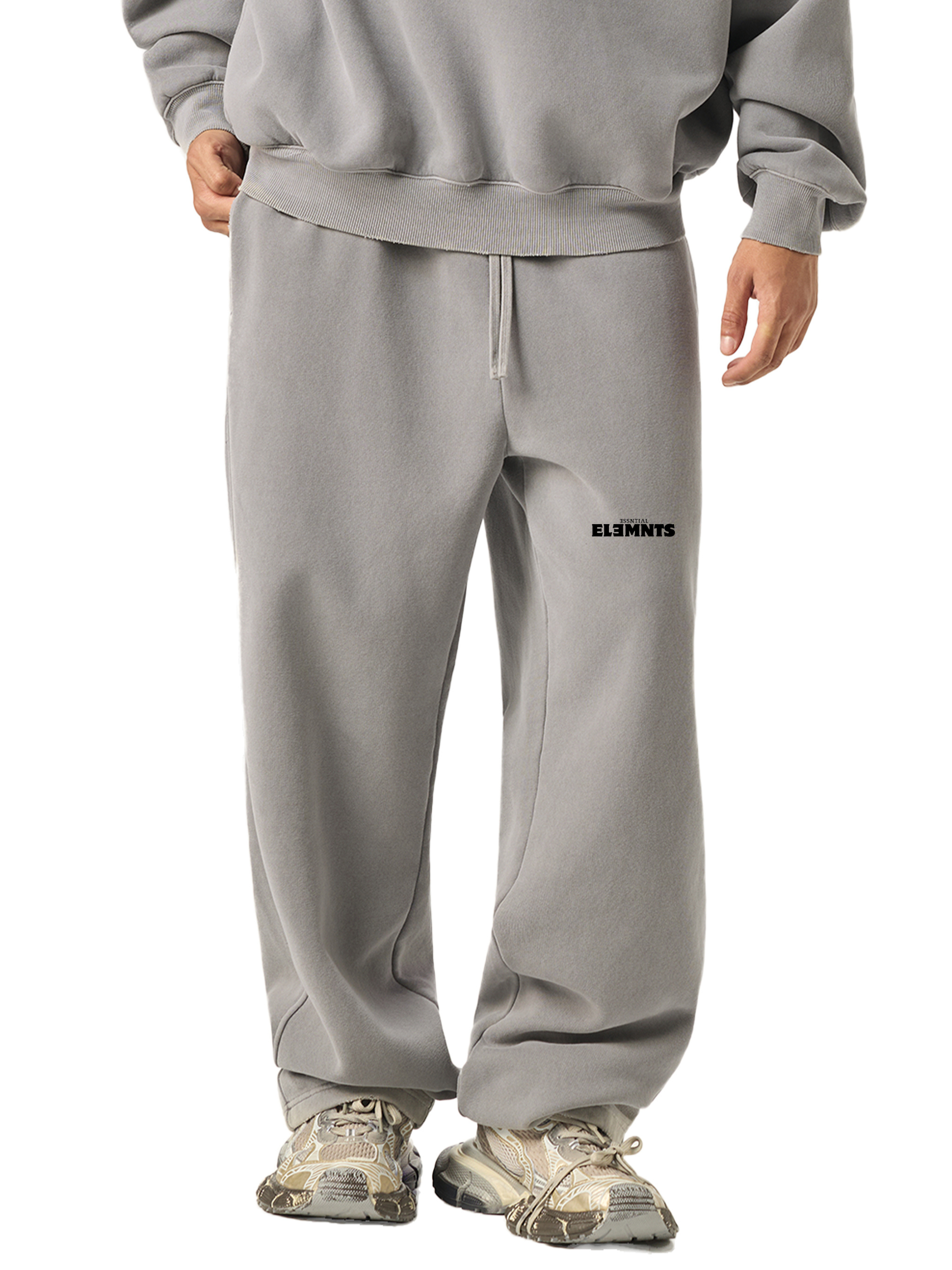 ESSNTIAL ELEMNTS Unisex 350G Frayed Enzyme Washed Fleece Sweatpants - Essntial Elemnts