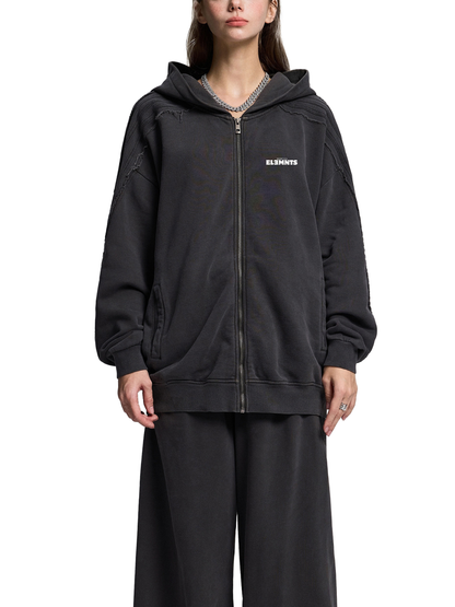 ESSNTIAL ELEMNTS Unisex 420G Snow-Washed Tape Raw-Edge Zip Hoodie