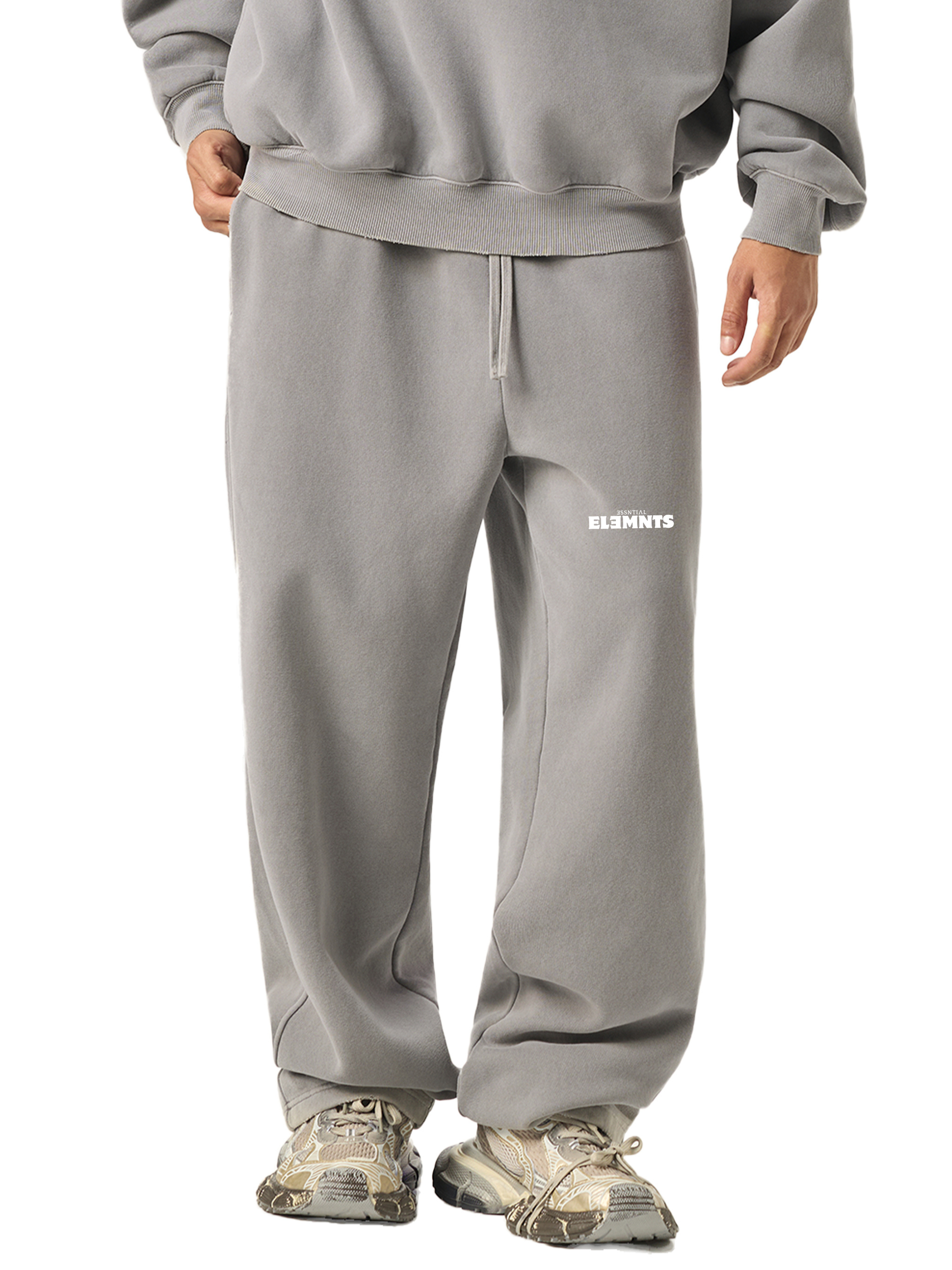 ESSNTIAL ELEMNTS Unisex 350G Frayed Enzyme Washed Fleece Sweatpants - Essntial Elemnts