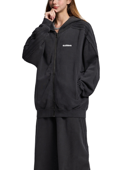 ESSNTIAL ELEMNTS Unisex 420G Snow-Washed Tape Raw-Edge Zip Hoodie