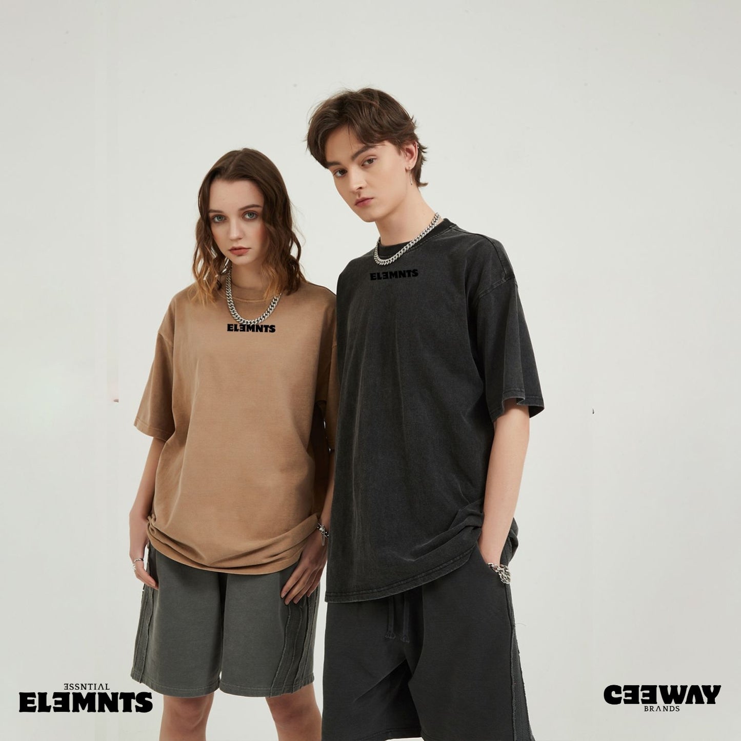 ƎSSNTIΛL ELƎMNTS Unisex Drop Shoulder Stone Wash Tee