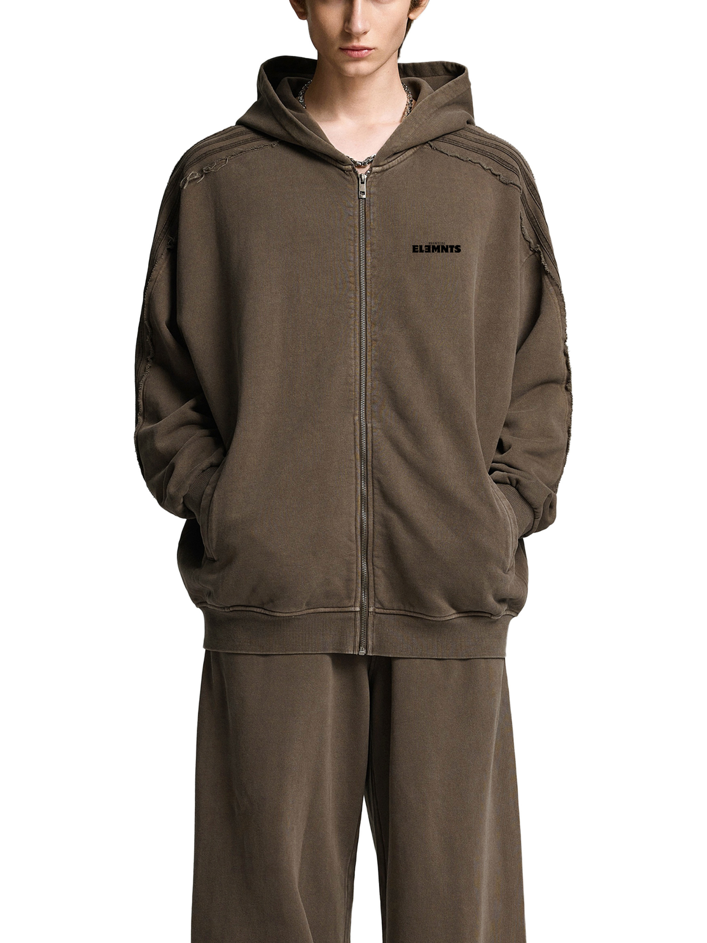 ESSNTIAL ELEMNTS Unisex 420G Snow-Washed Tape Raw-Edge Zip Hoodie