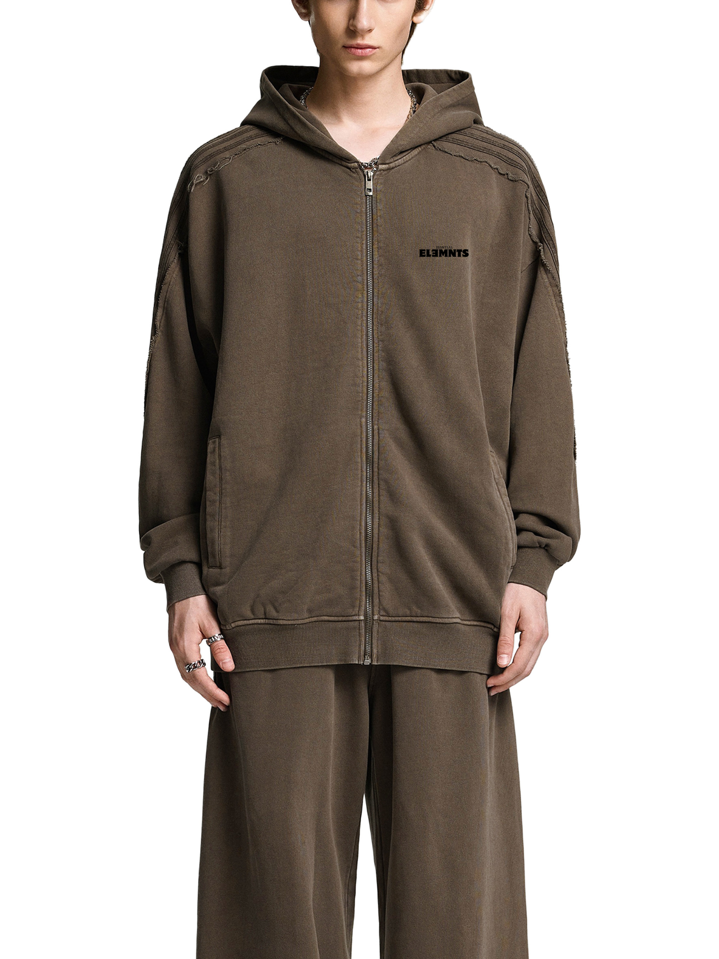 ESSNTIAL ELEMNTS Unisex 420G Snow-Washed Tape Raw-Edge Zip Hoodie