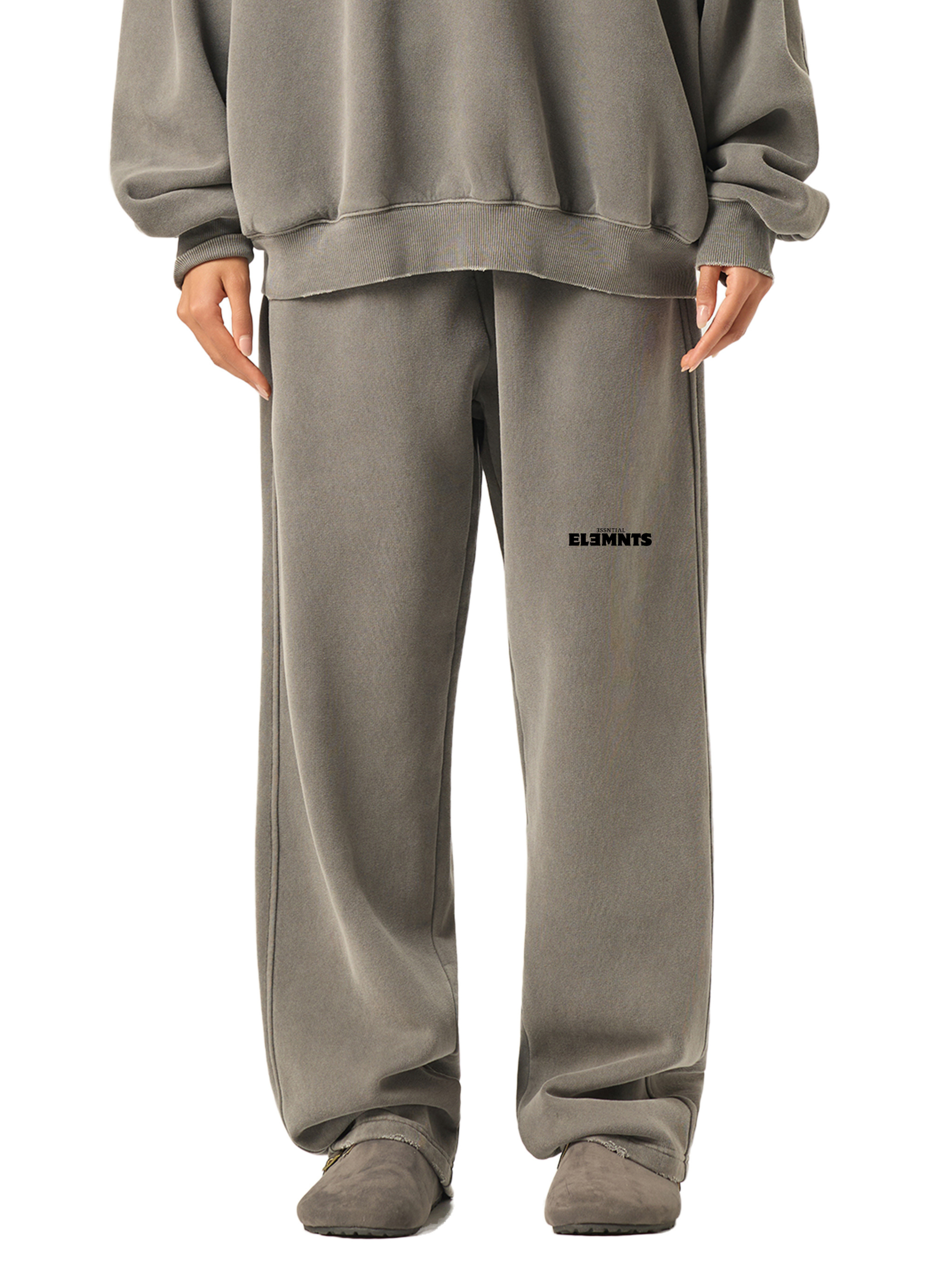 ESSNTIAL ELEMNTS Unisex 350G Frayed Enzyme Washed Fleece Sweatpants - Essntial Elemnts