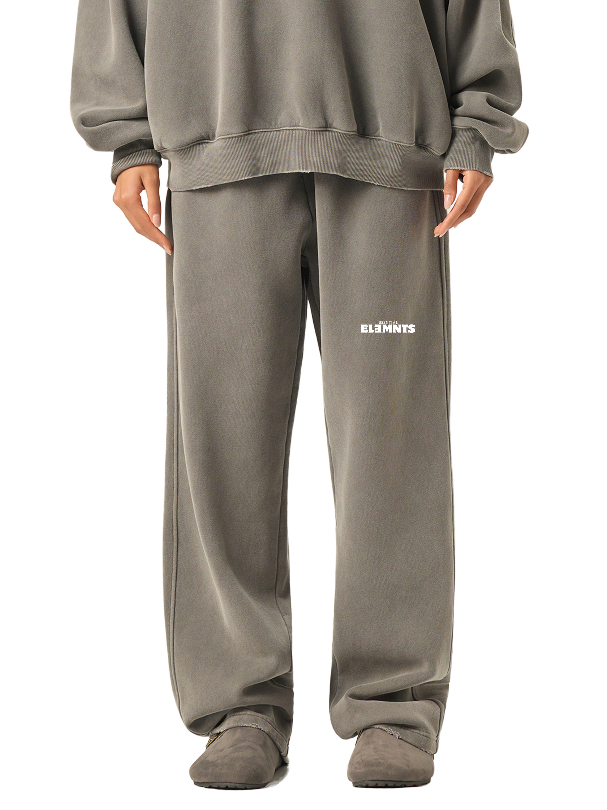 ESSNTIAL ELEMNTS Unisex 350G Frayed Enzyme Washed Fleece Sweatpants - Essntial Elemnts