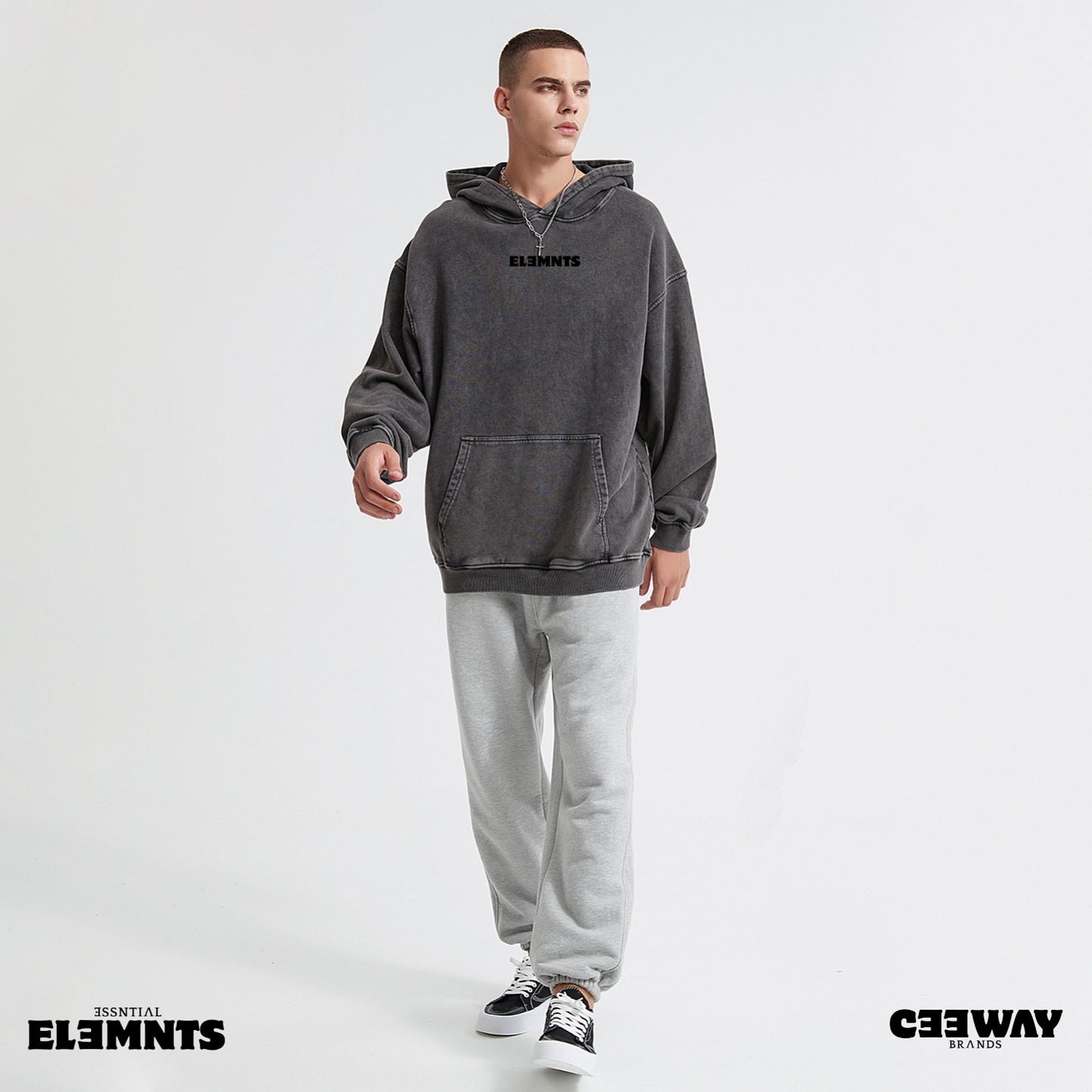 ƎSSNTIΛL ELƎMNTS Unisex Oversized Acid Wash Hoodie