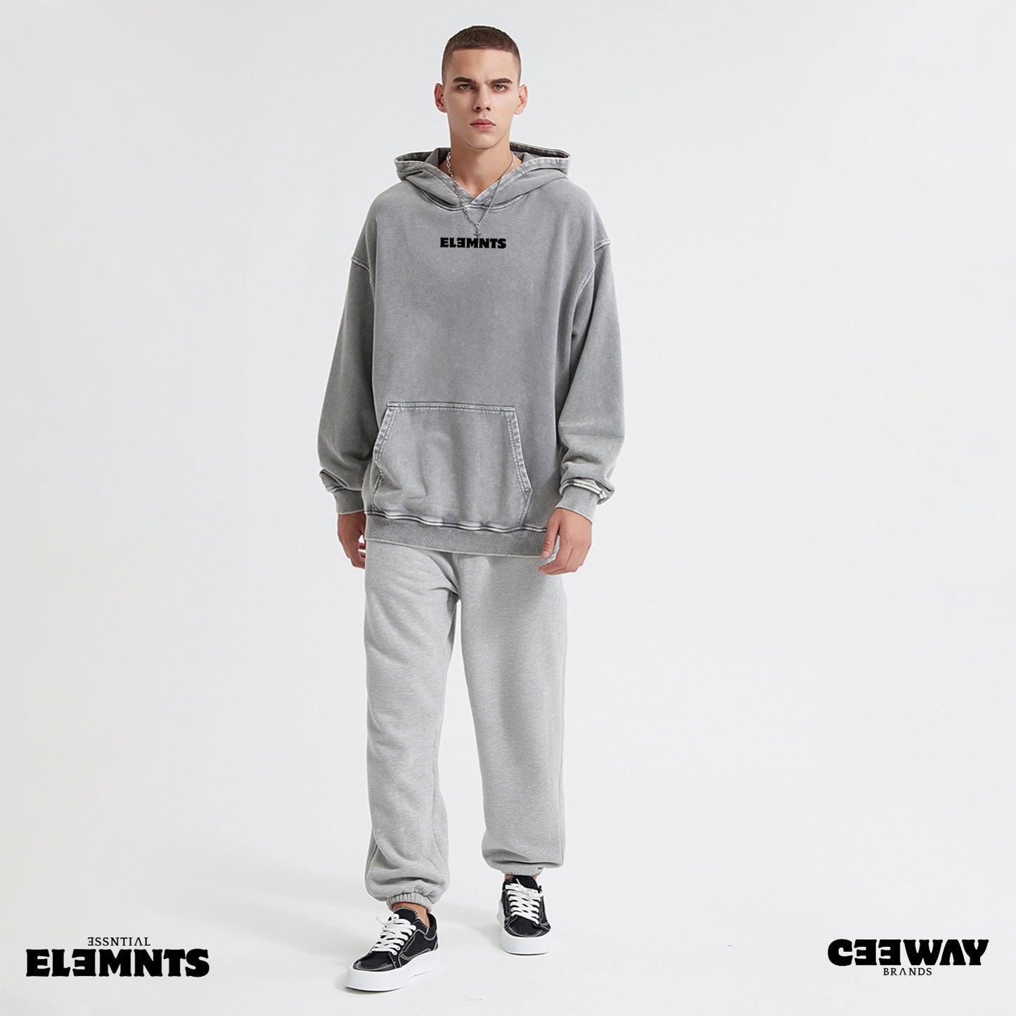 ƎSSNTIΛL ELƎMNTS Unisex Oversized Acid Wash Hoodie