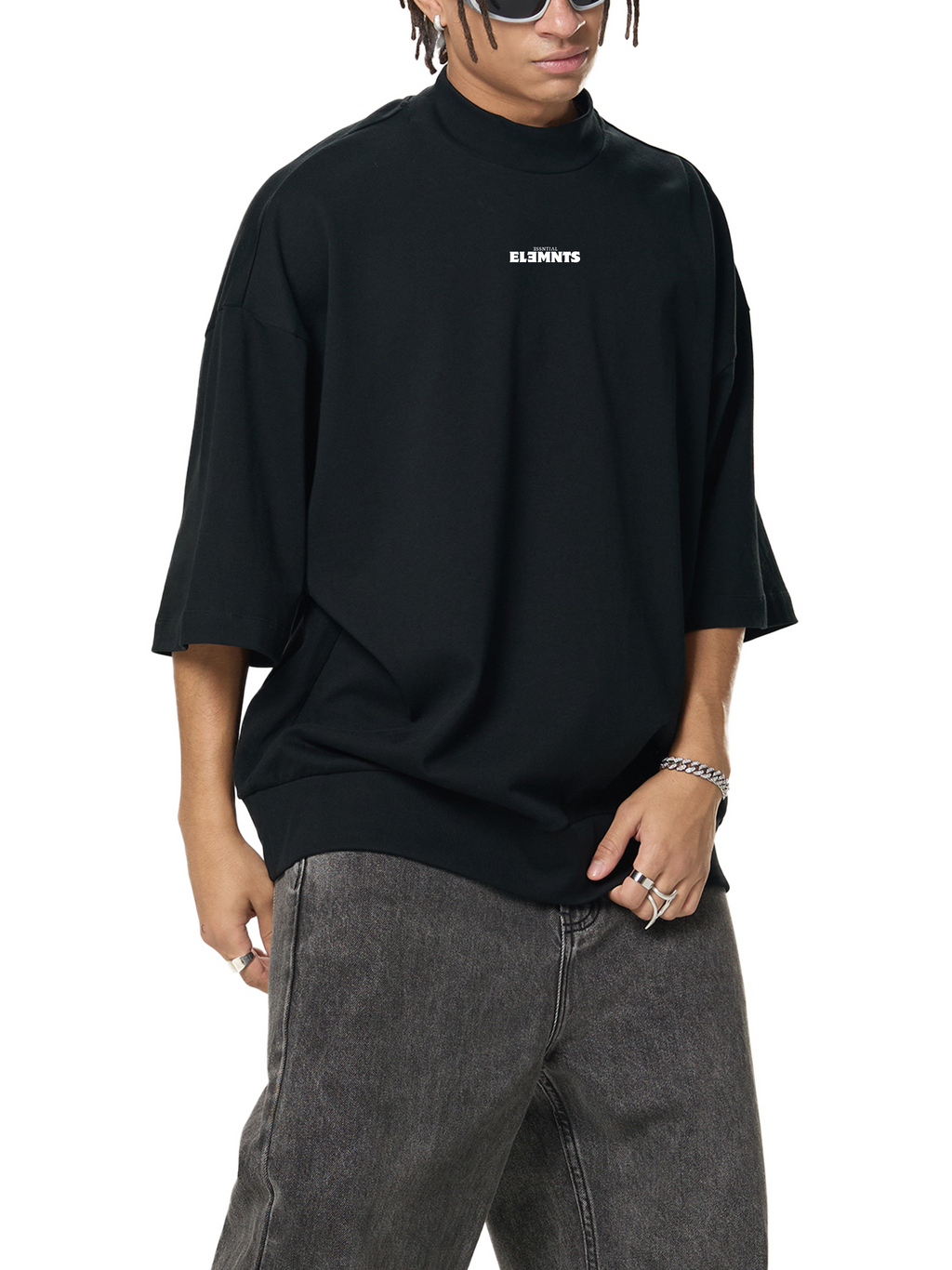 ESSNTIAL ELEMNTS Unisex 305G HW OS Mock Neck Tee - Essntial Elemnts