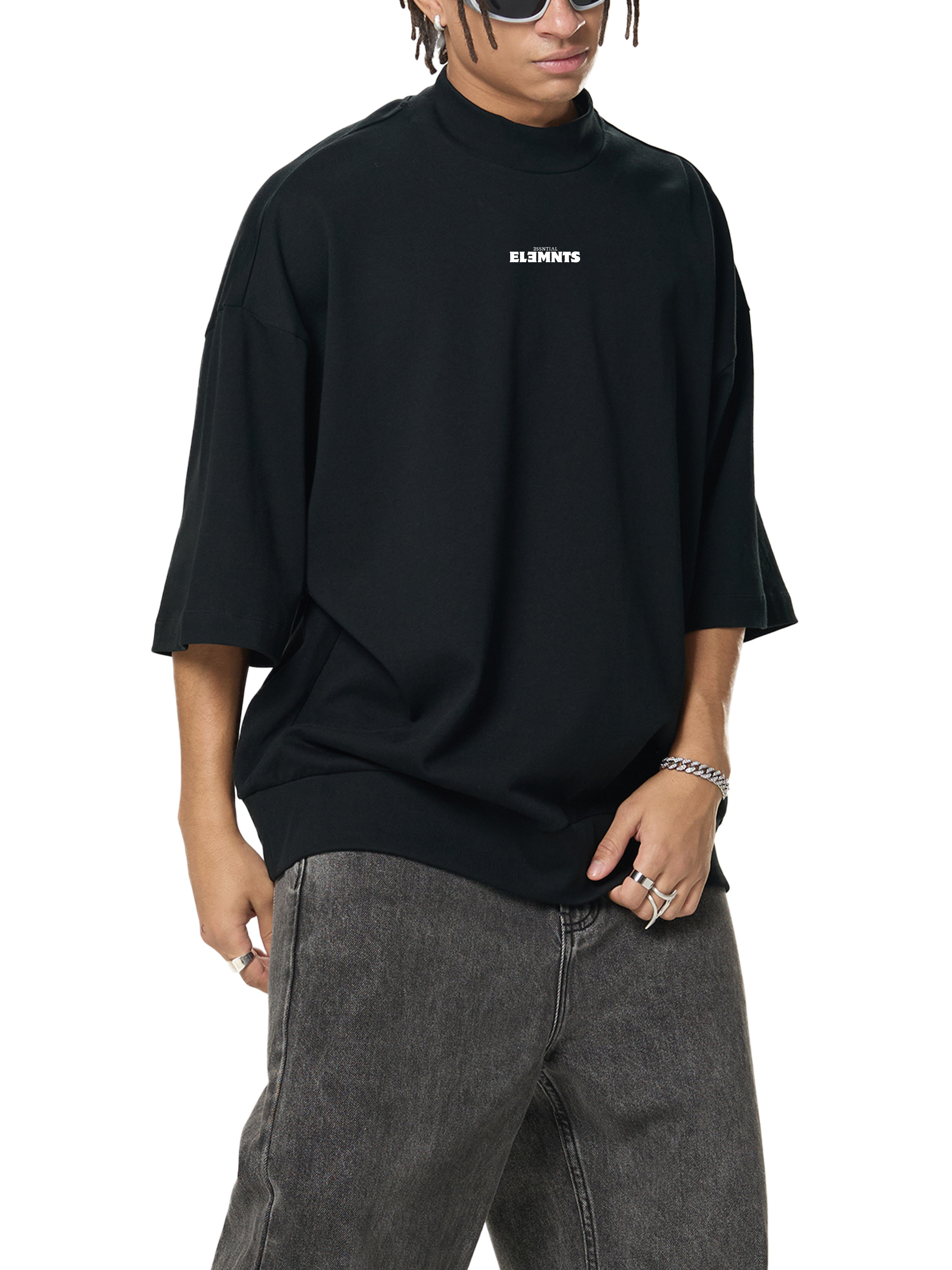 ESSNTIAL ELEMNTS Unisex 305G HW OS Mock Neck Tee - Essntial Elemnts