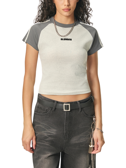 ESSNTIAL ELEMNTS Women's 260G Contrast Stripes Bodycon Raglan  Sleeve Tee