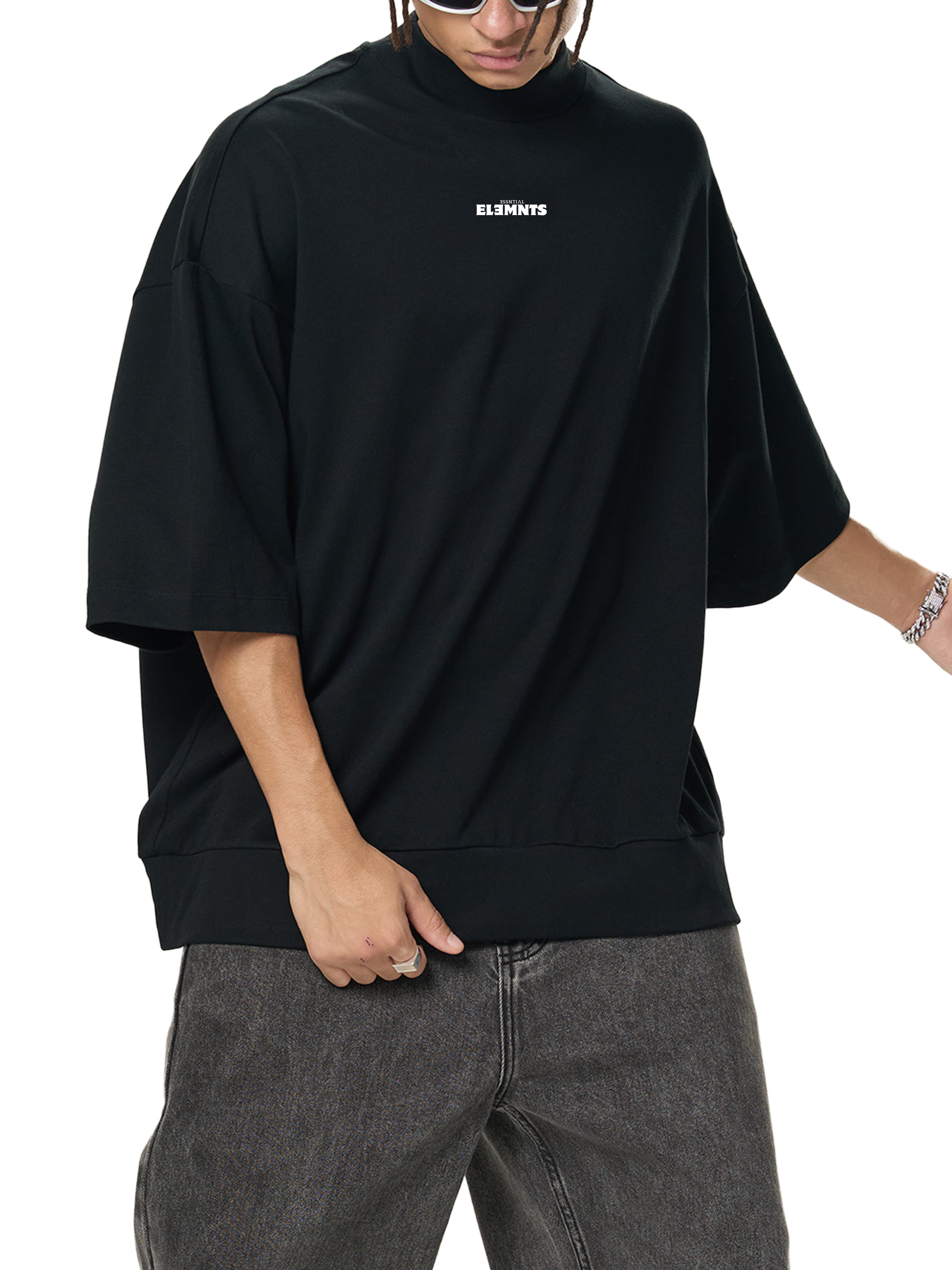 ESSNTIAL ELEMNTS Unisex 305G HW OS Mock Neck Tee - Essntial Elemnts