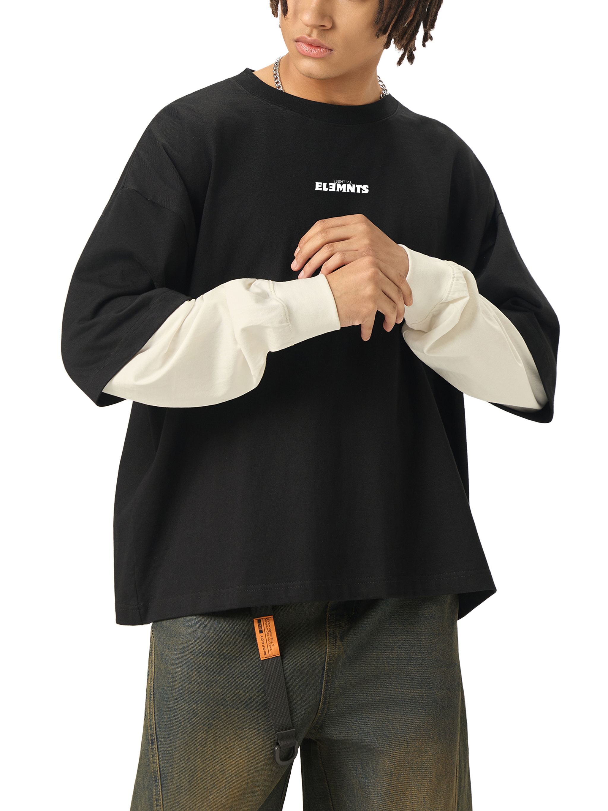 ESSNTIAL ELEMNTS 280G Layered Contrast Sleeve Tee
