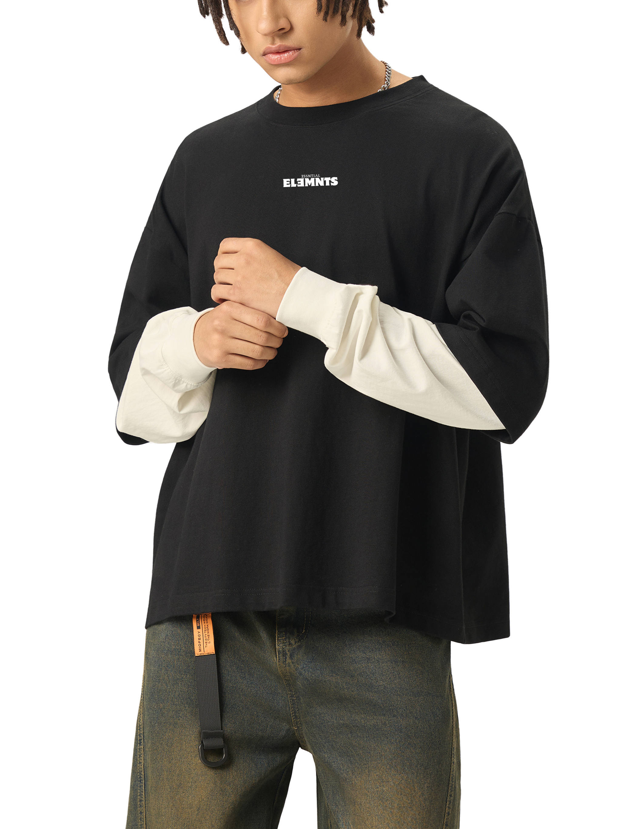 ESSNTIAL ELEMNTS 280G Layered Contrast Sleeve Tee