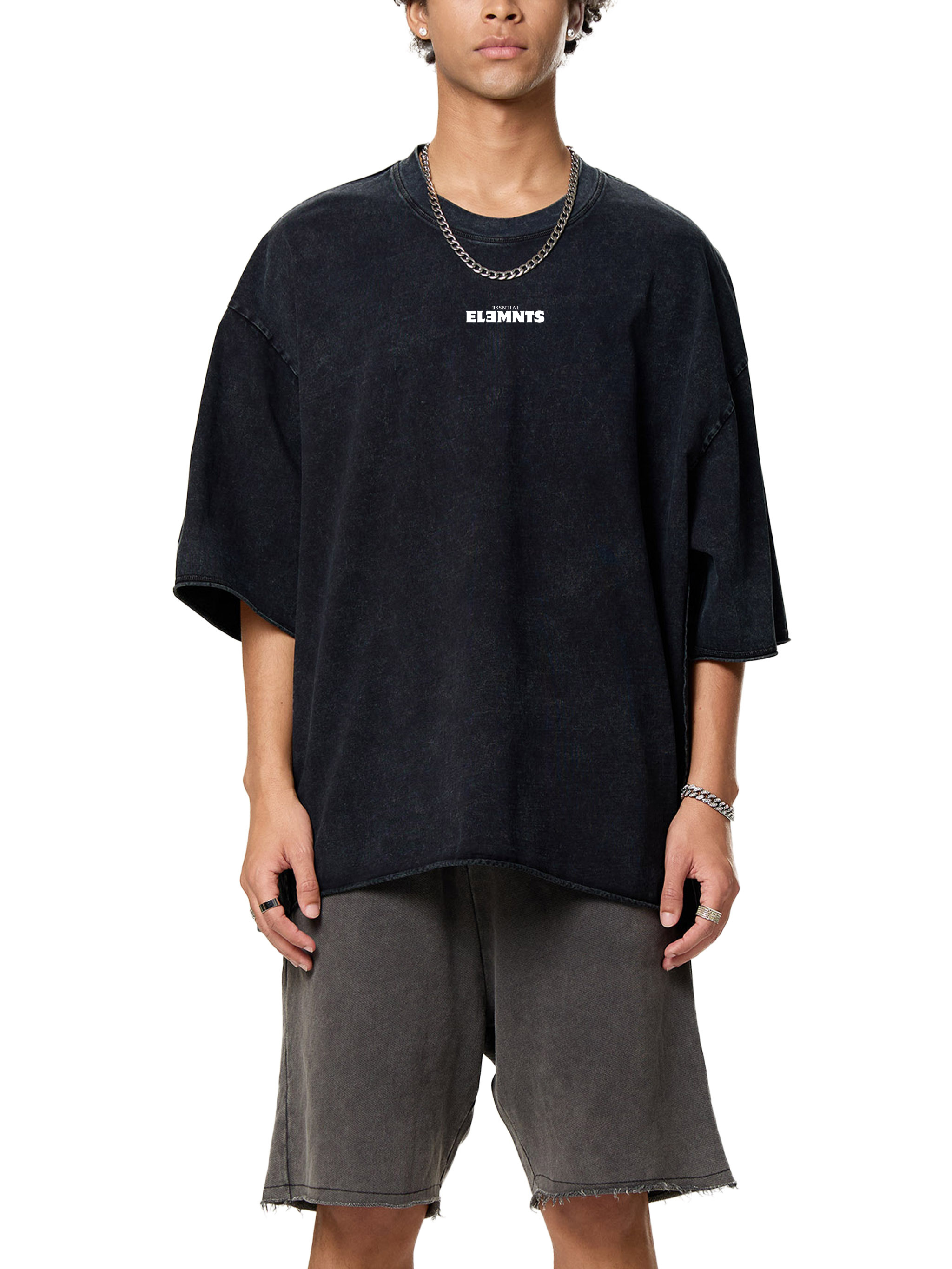 ESSNTIAL ELEMNTS Unisex Raw Edge Washed Boxy Tee - Essntial Elemnts
