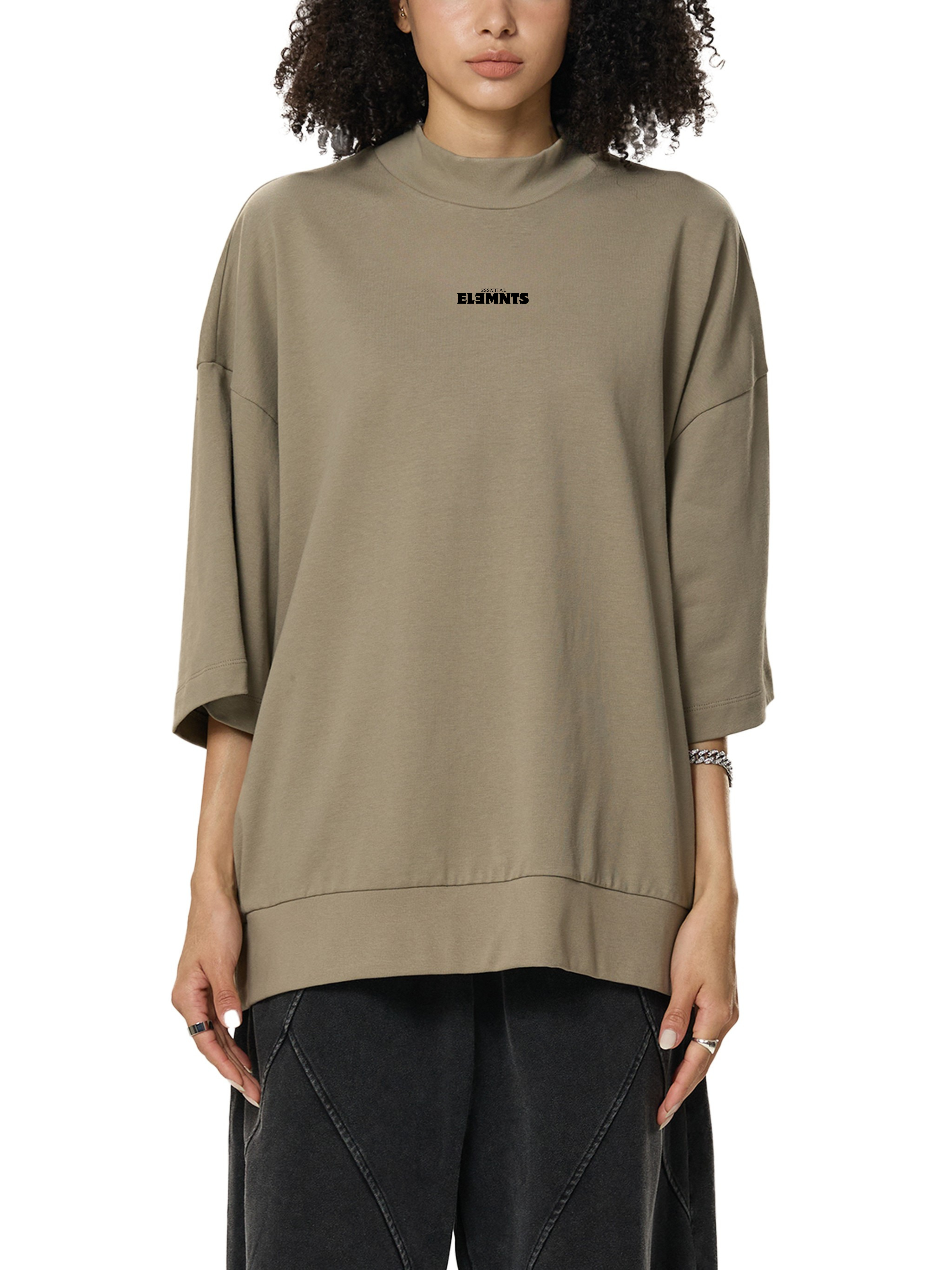ESSNTIAL ELEMNTS Unisex 305G HW OS Mock Neck Tee - Essntial Elemnts