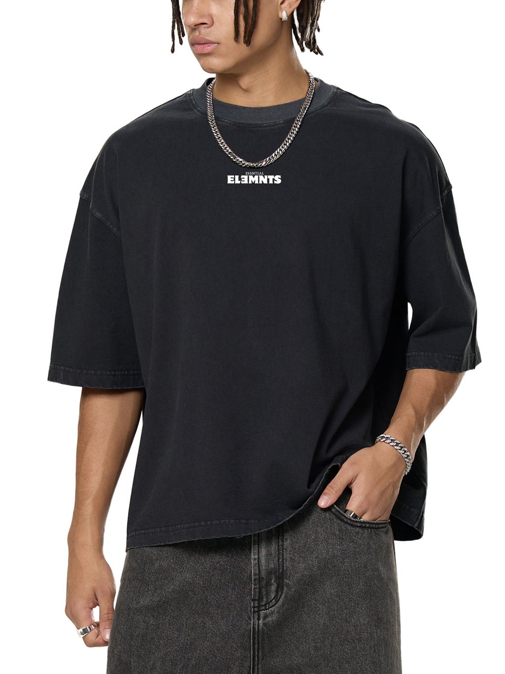 ESSNTIAL ELEMNTS Unisex 260G Vintage Washed Boxy Tee - Essntial Elemnts