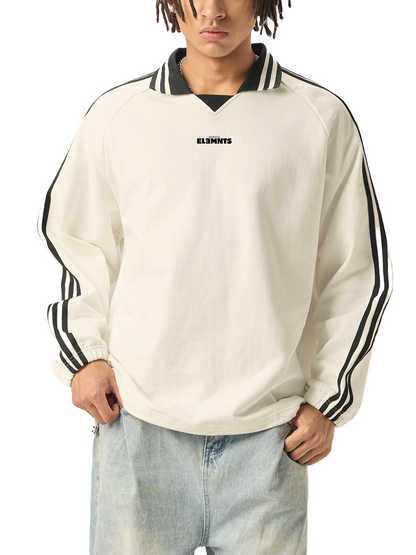 ESSNTIAL ELEMNTS Unisex 380G Contrast Striped Lapel Collar Sweatshirt