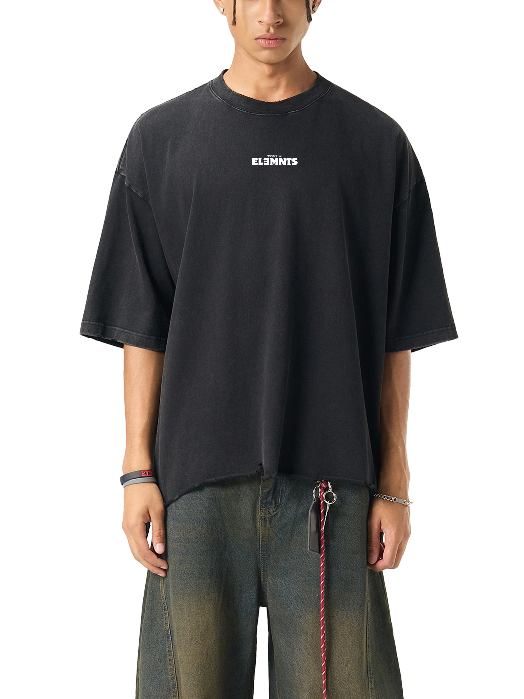 ESSNTIAL ELEMNTS 340G Washed Raw-Hem Boxy Tee