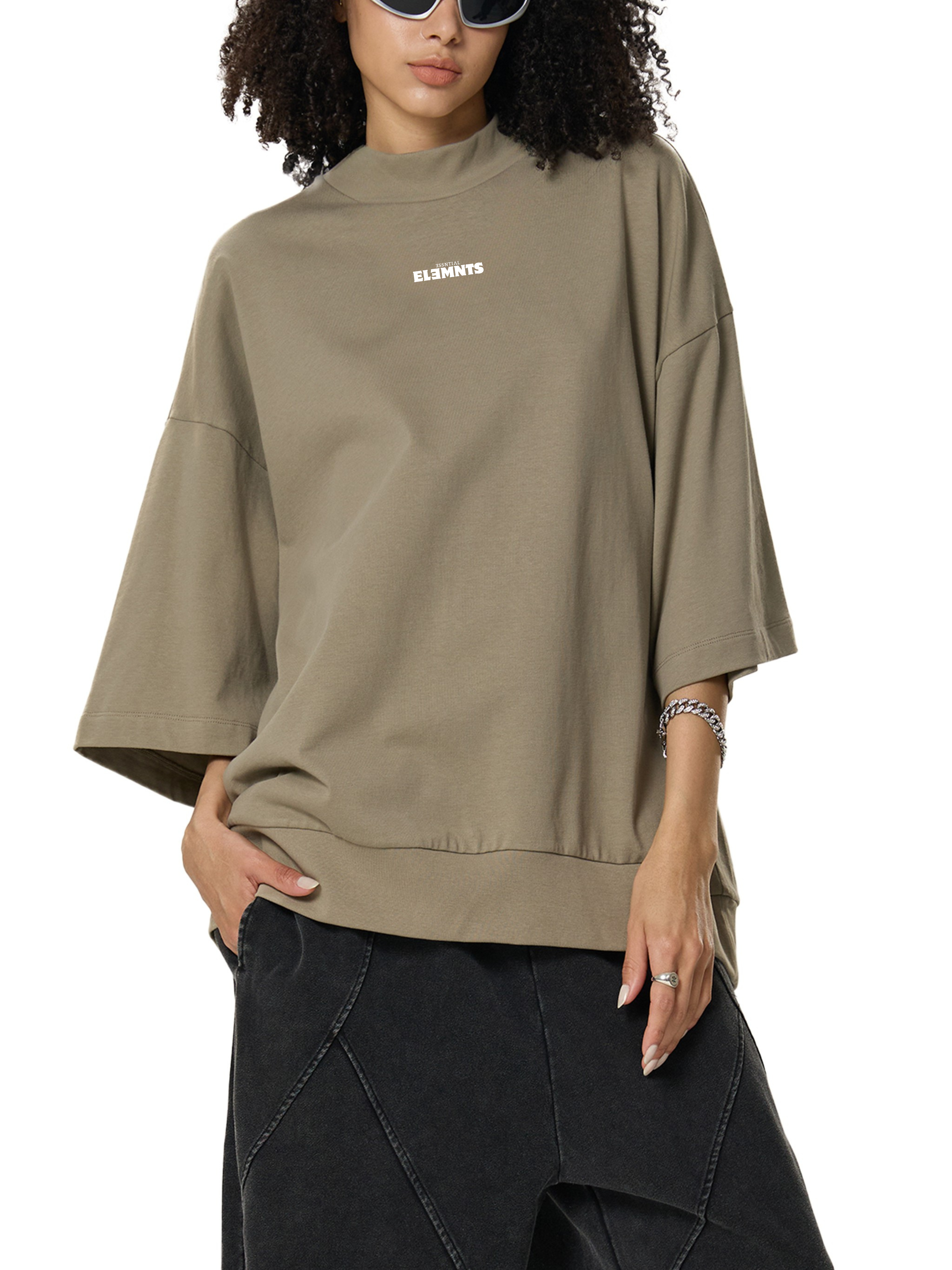 ESSNTIAL ELEMNTS Unisex 305G HW OS Mock Neck Tee - Essntial Elemnts