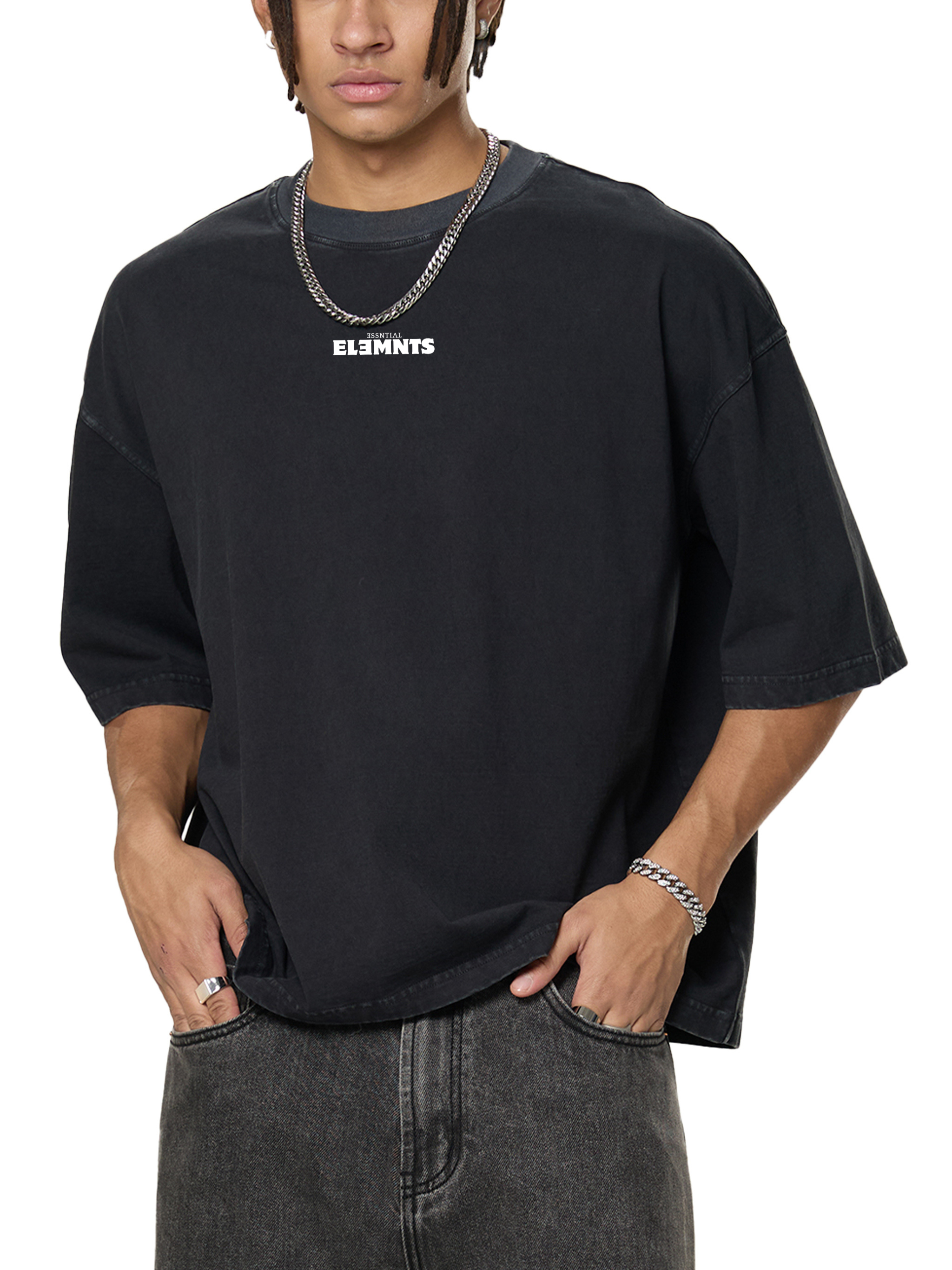 ESSNTIAL ELEMNTS Unisex 260G Vintage Washed Boxy Tee - Essntial Elemnts