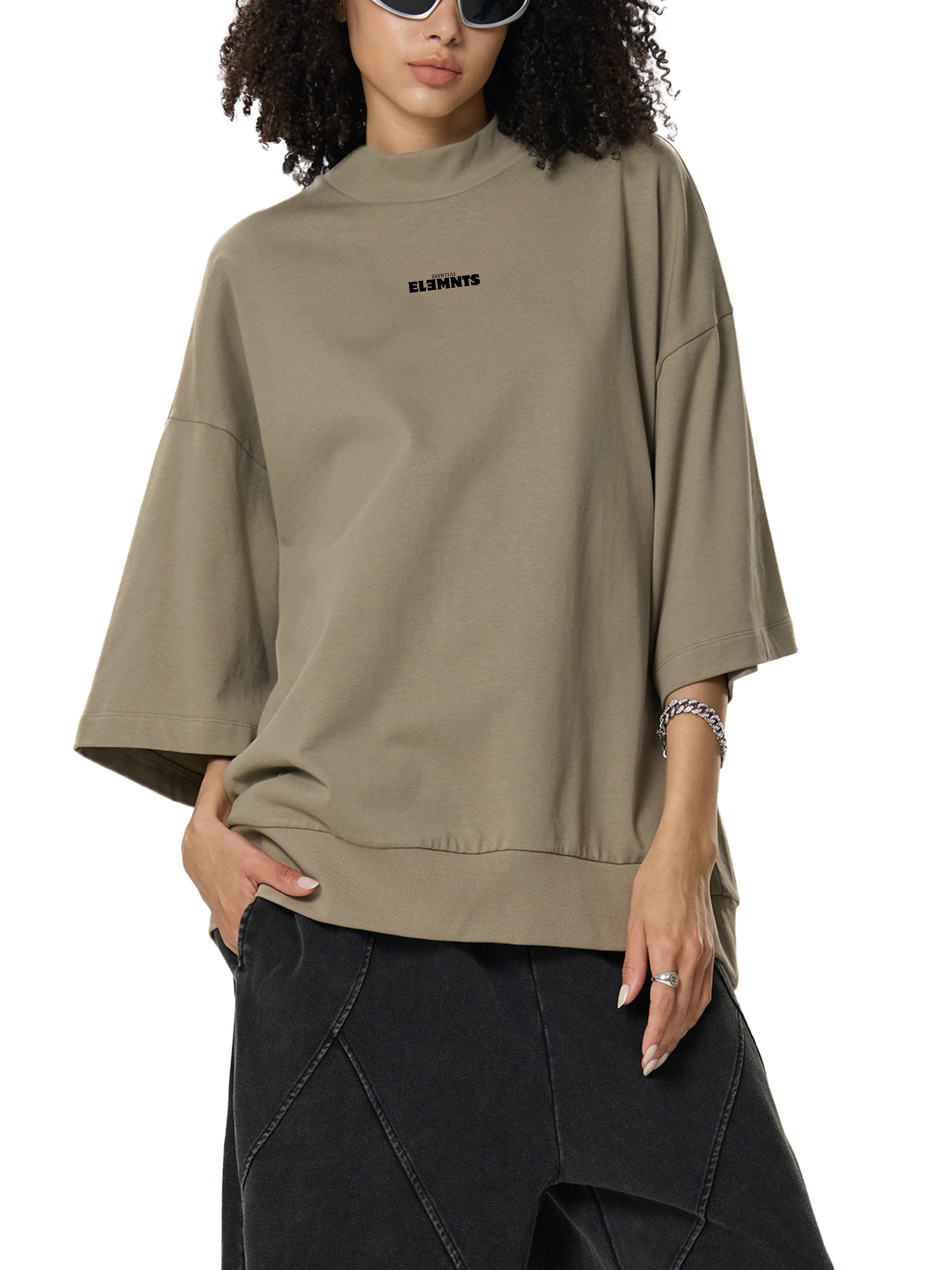ESSNTIAL ELEMNTS Unisex 305G HW OS Mock Neck Tee - Essntial Elemnts