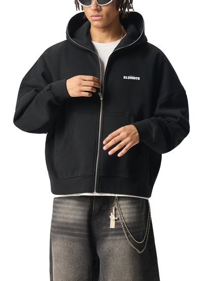 ESSNTIAL ELEMNTS 350G Fleeced Full-Zip Boxy Hoodie