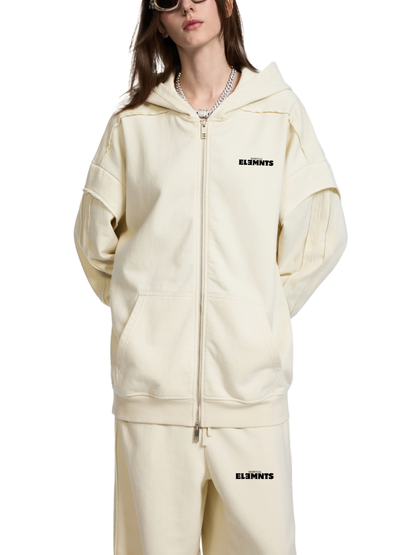 ESSNTIAL ELEMNTS Unisex 450G Contrast Tape Raw Edge Double Layered Zip Hoodie