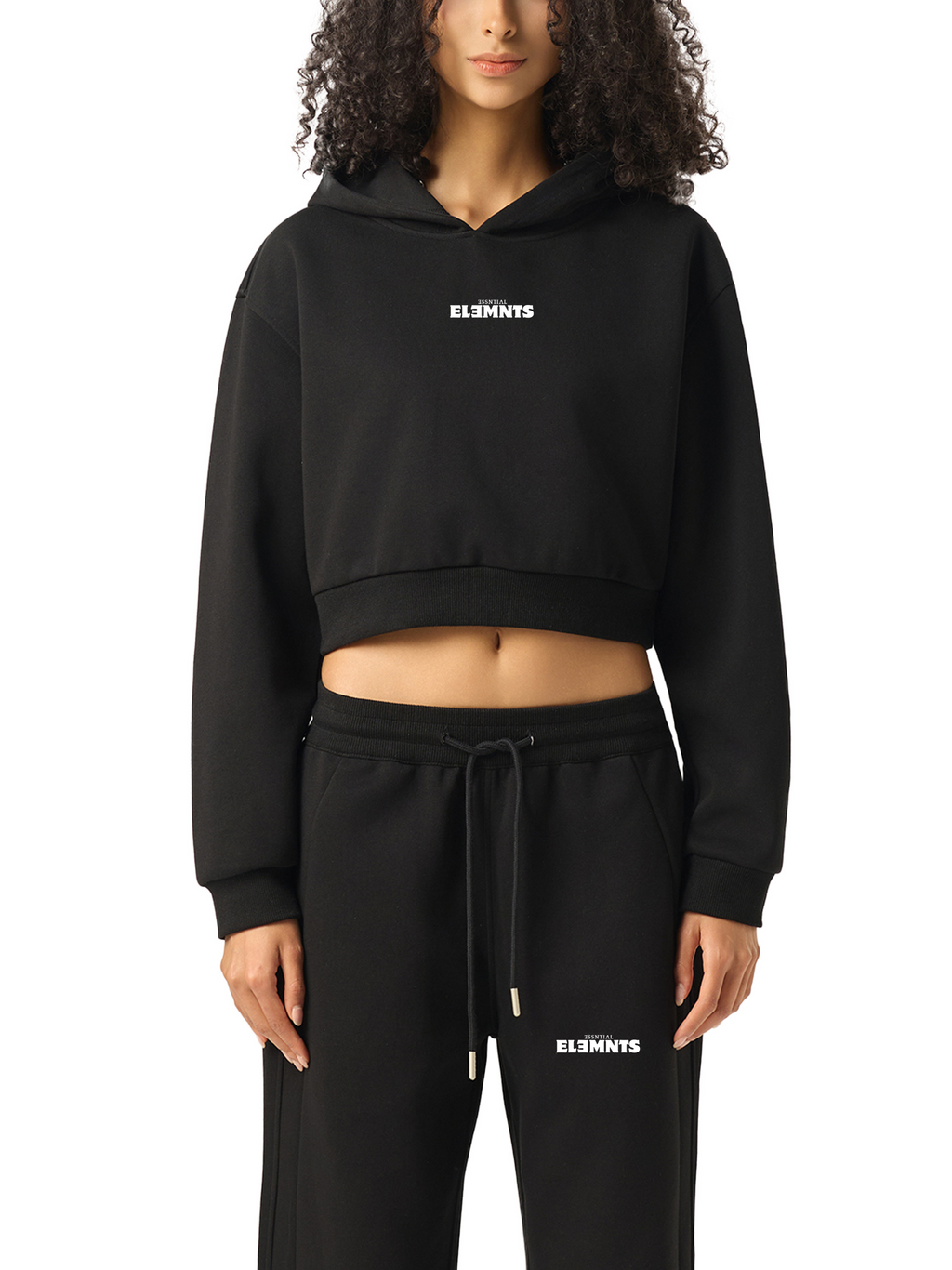 ESSNTIAL ELEMNTS Women's 350G Solid Color Cropped Hoodie - Essntial Elemnts