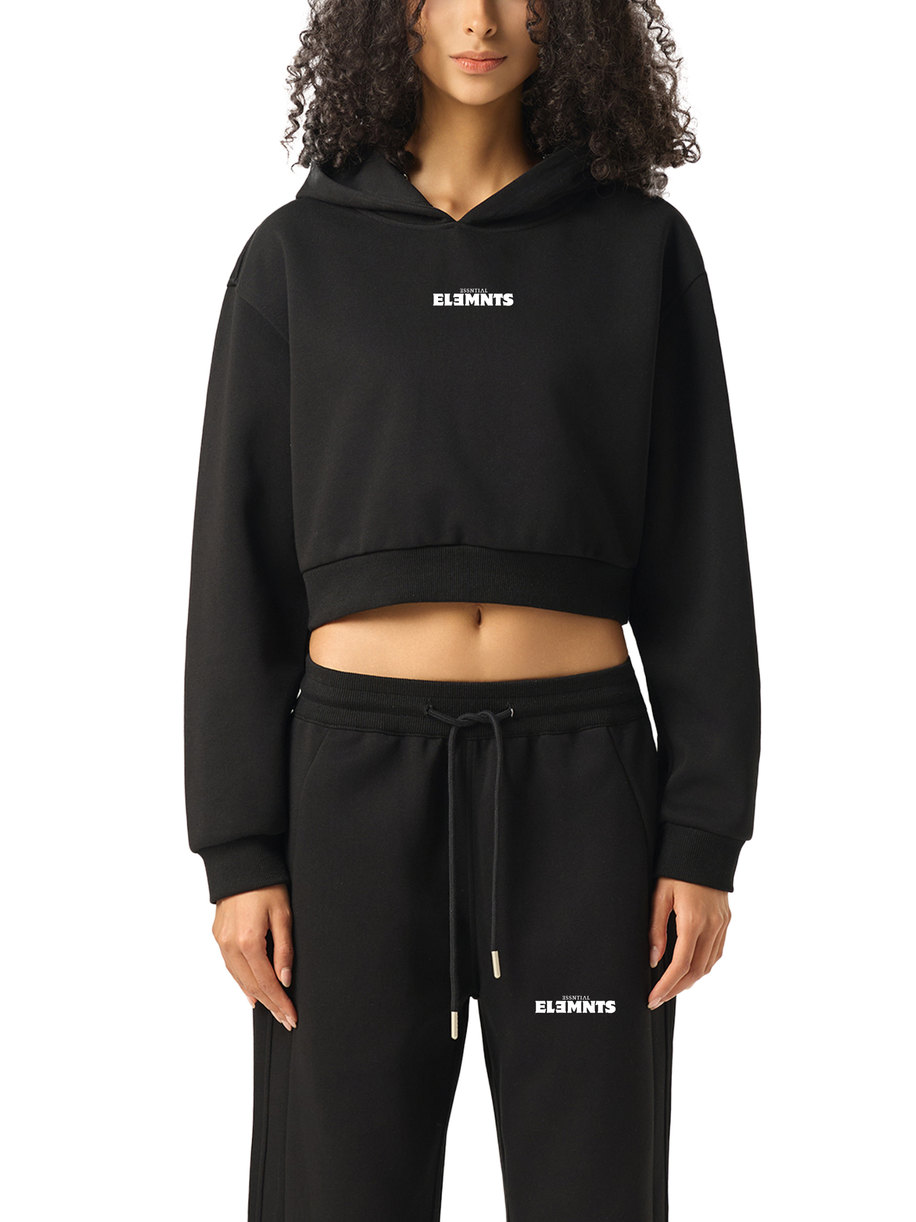 ESSNTIAL ELEMNTS Women's 350G Solid Color Cropped Hoodie - Essntial Elemnts