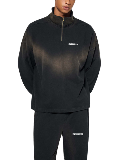 ESSNTIAL ELEMNTS Unisex 465G Sun Fade Raw Edge Quarter-Zip Sweatshirt