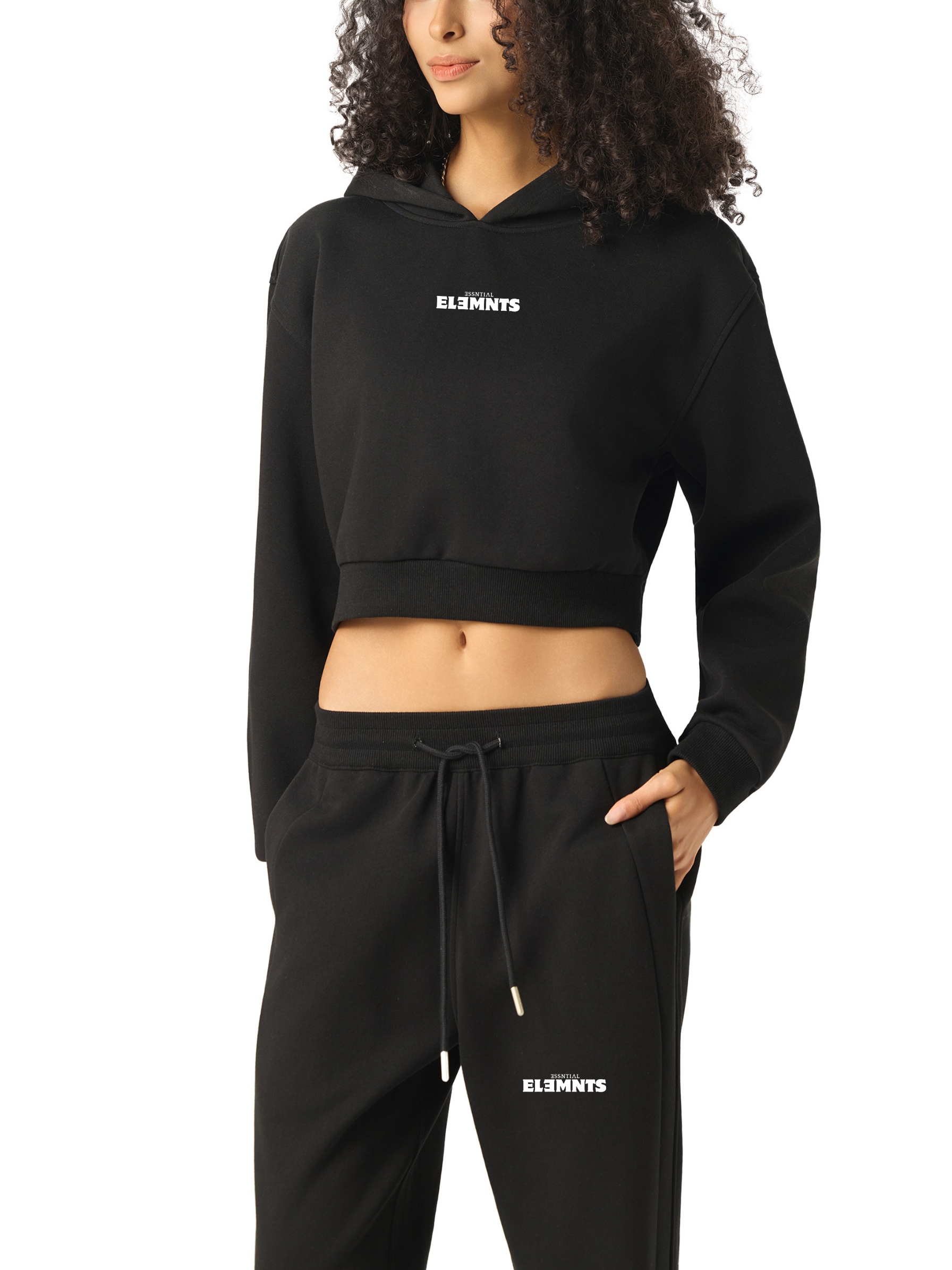 ESSNTIAL ELEMNTS Women's 350G Solid Color Cropped Hoodie - Essntial Elemnts