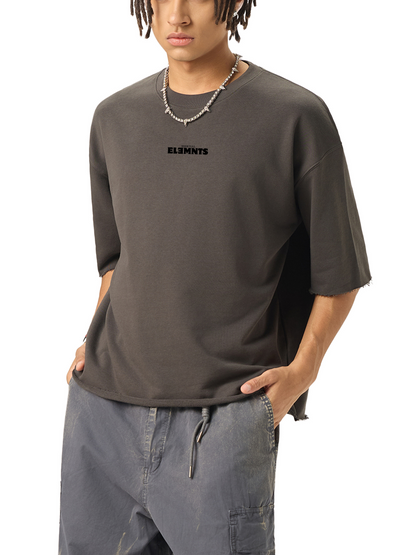 ESSNTIAL ELEMNTS Unisex 280G Boxy Half-Sleeve Raw-Edge Tee
