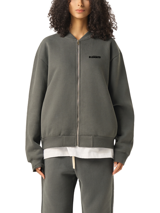 ESSNTIAL ELEMNTS Unisex 350G Zip-Up Fleeced Varsity Jacket
