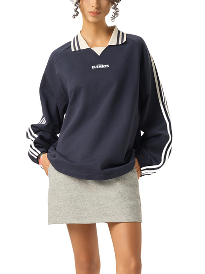 ESSNTIAL ELEMNTS Unisex 380G Contrast Striped Lapel Collar Sweatshirt