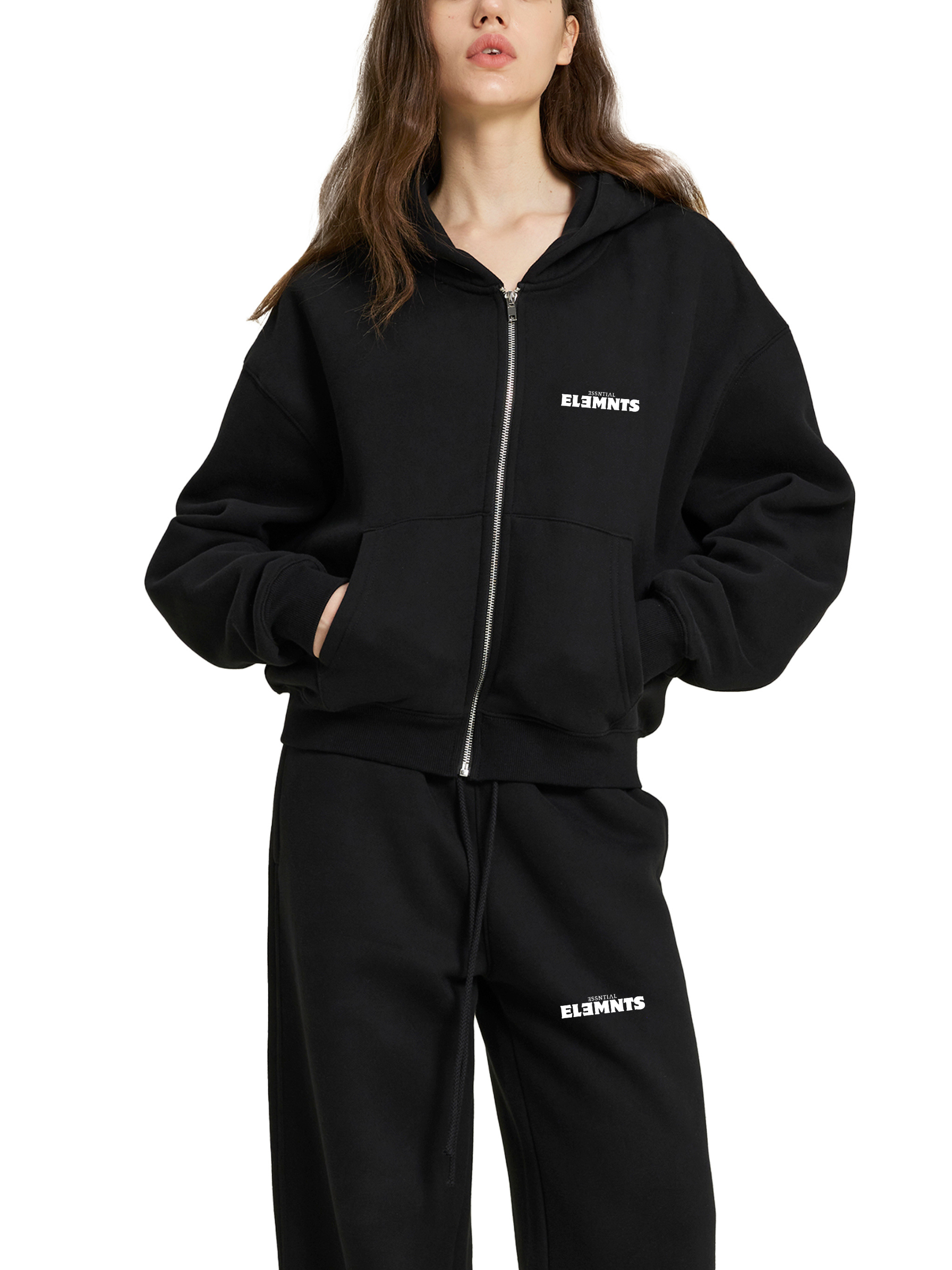 ESSNTIAL ELEMNTS Unisex 360G Fleece Zip-Up Loose Boxy Hoodie - Essntial Elemnts