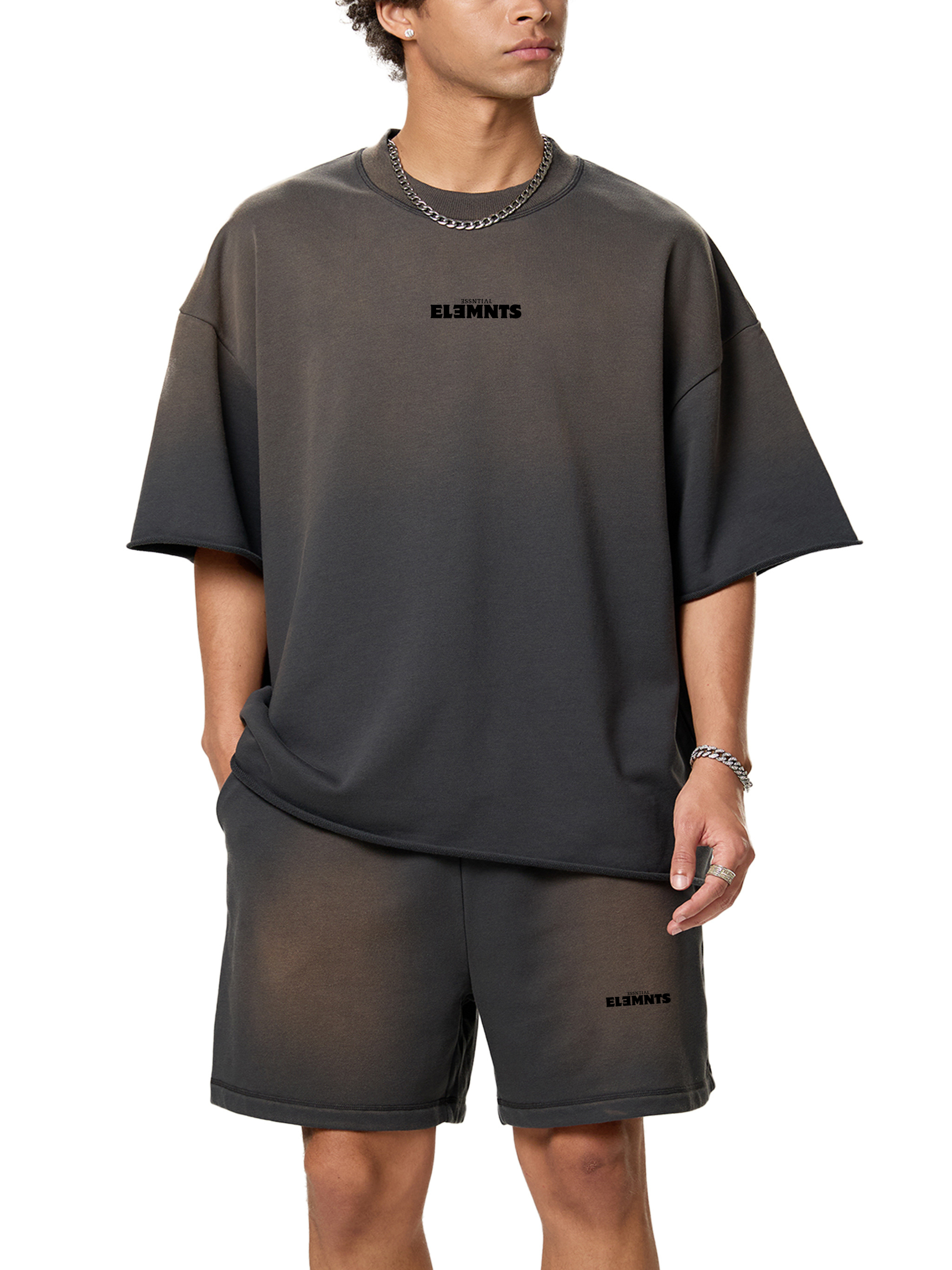 ESSNTIAL ELEMNTS Unisex 350G Sun Fade Raw Edge Tee - Essntial Elemnts