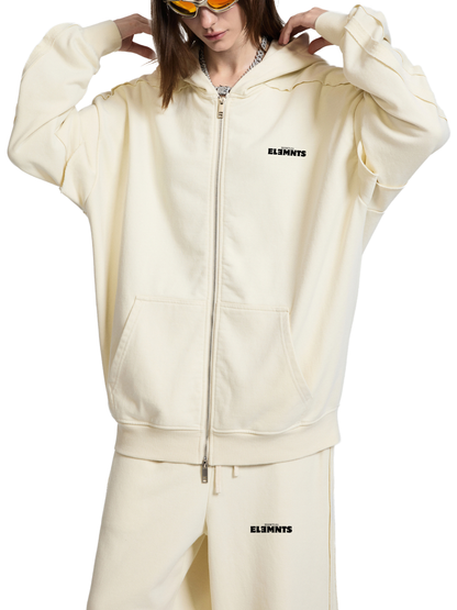 ESSNTIAL ELEMNTS Unisex 450G Contrast Tape Raw Edge Double Layered Zip Hoodie