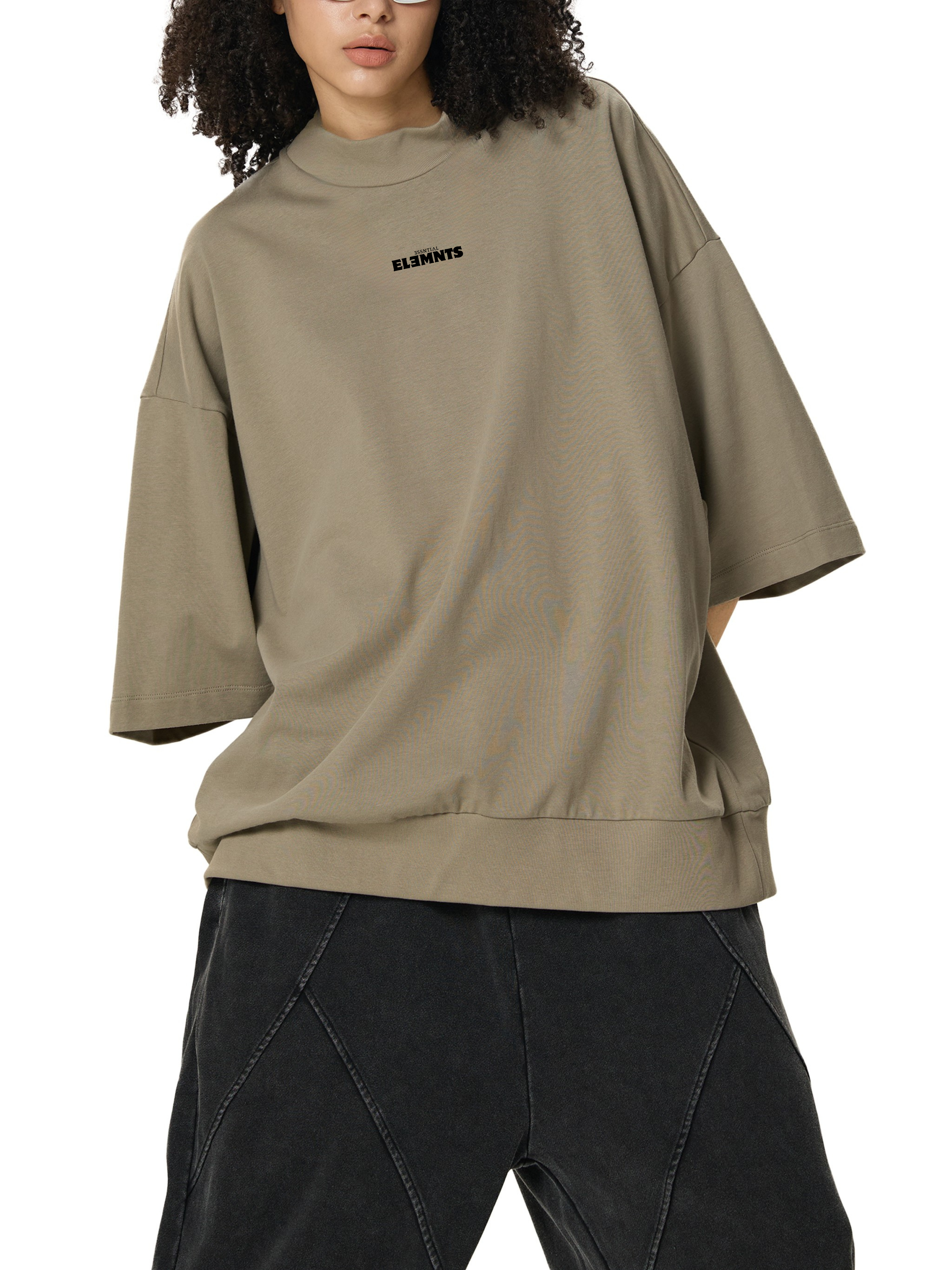 ESSNTIAL ELEMNTS Unisex 305G HW OS Mock Neck Tee - Essntial Elemnts