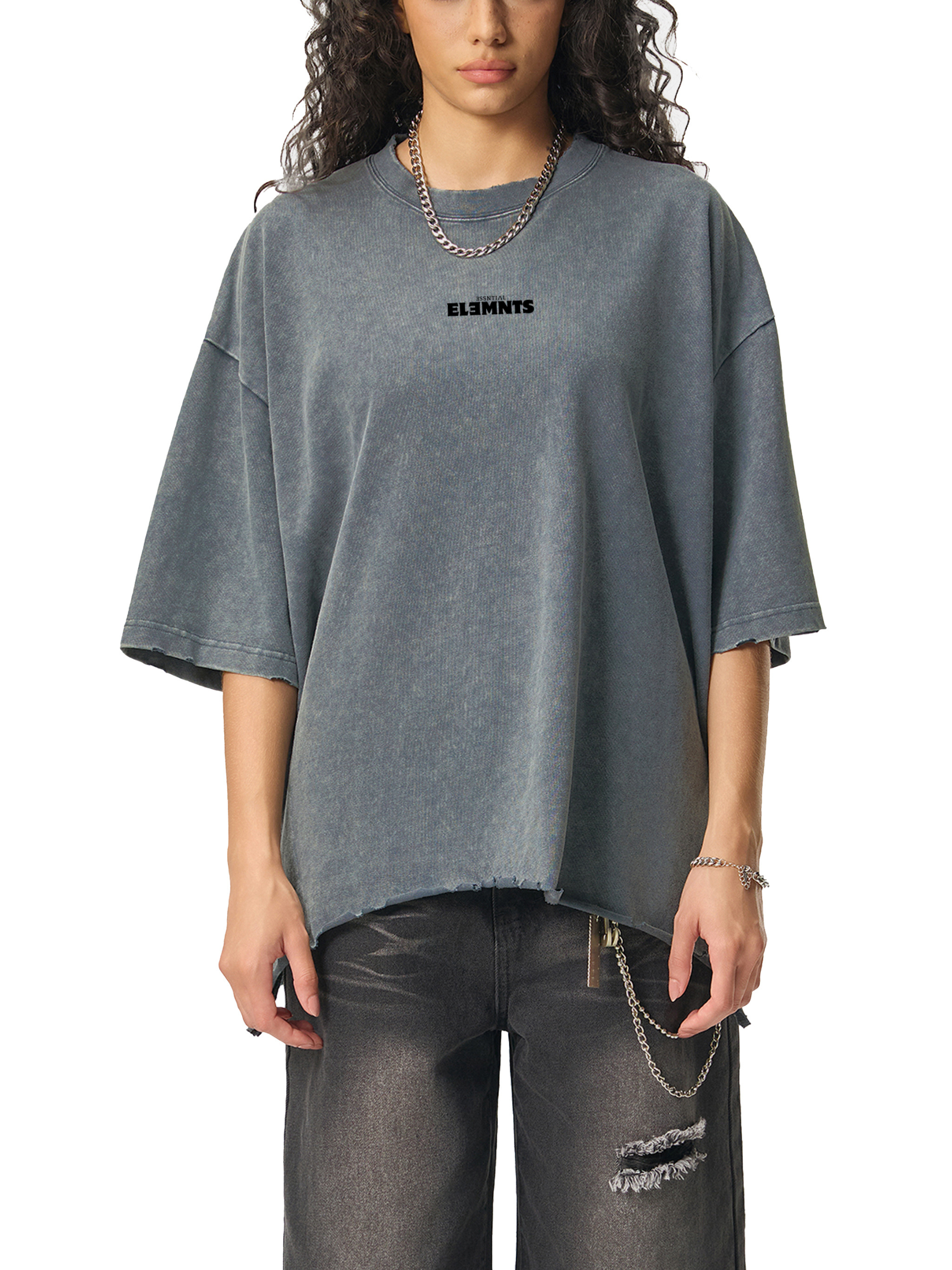 ESSNTIAL ELEMNTS 340G Washed Raw-Hem Boxy Tee